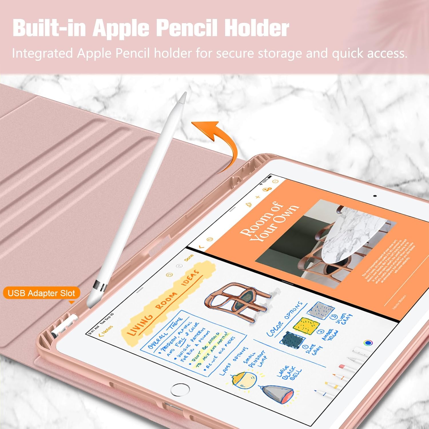 Thumbnail 5 de FINTIE Clavier AZERTY sans fil Bluetooth pour iPad 9e/8e/7e génération 10,2 pouces (coque rose, rangement pour stylet)