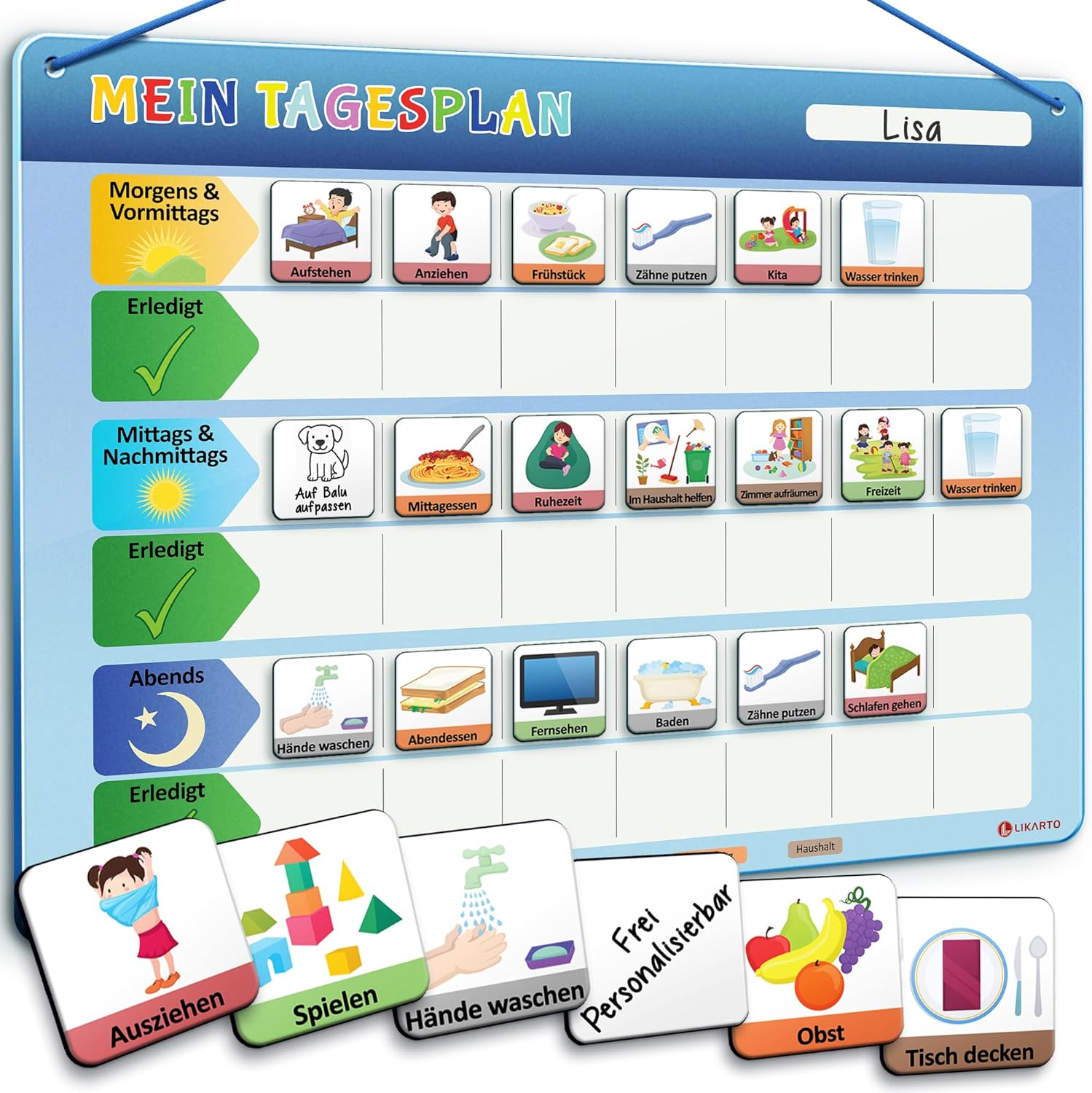 LIKARTO Routine Planer Kinder (Montessori) mit Magnettafel – für mehr Struktur im Alltag, klassisches Design