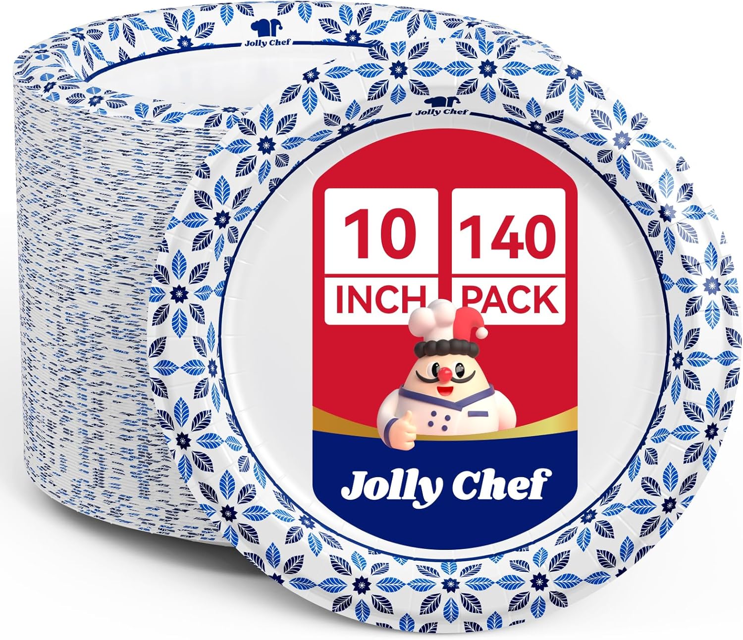 Detalle de JOLLY CHEF 10-Inch Disposable Paper Plates (140 Count) – Soak Proof & Cut-Resistant