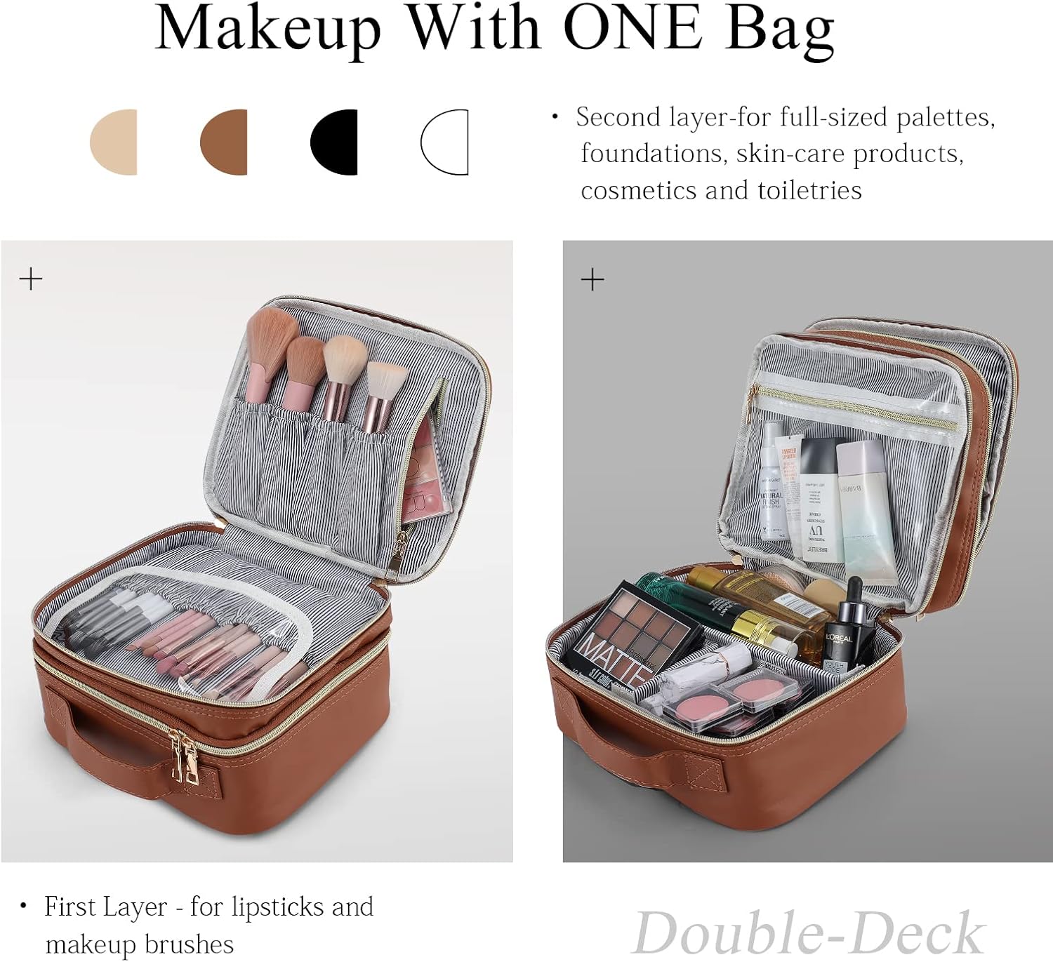 Thumbnail 1 de Joligrace Makeup Bag Cosmetic Case Vanity Train Case with Adjustable Compartments