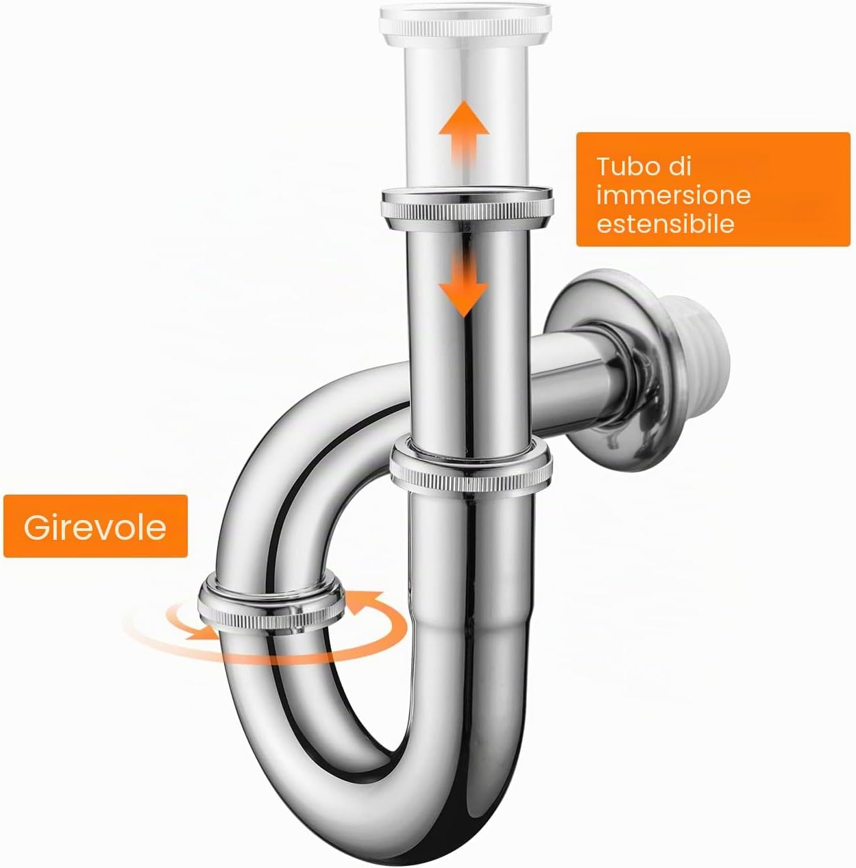 Detalle 2 de Ibergrif sifone per lavabo in acciaio inox M20506 (1 1/4" x 32 mm) con guarnizioni in silicone e sistema anti-odore/anti-intasamento