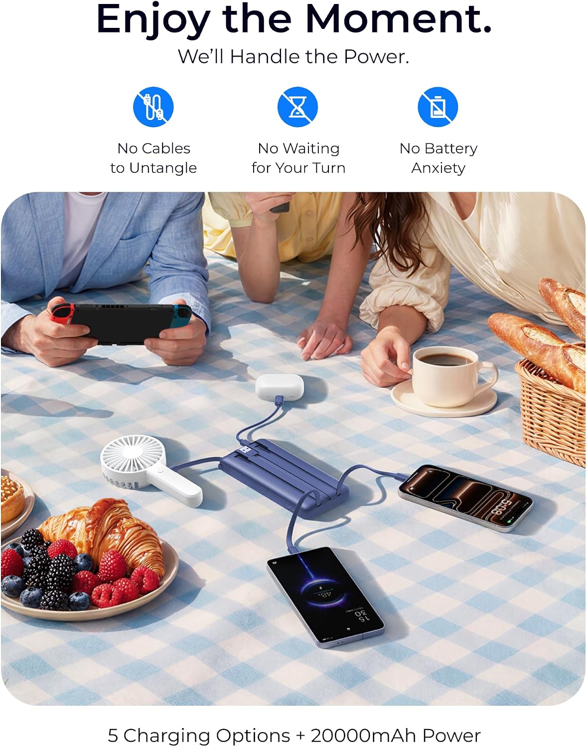 Detalle 2 de VRURC T2047Q 20,000mAh Power Bank with Four Built-In Cables and 22.5W Charging
