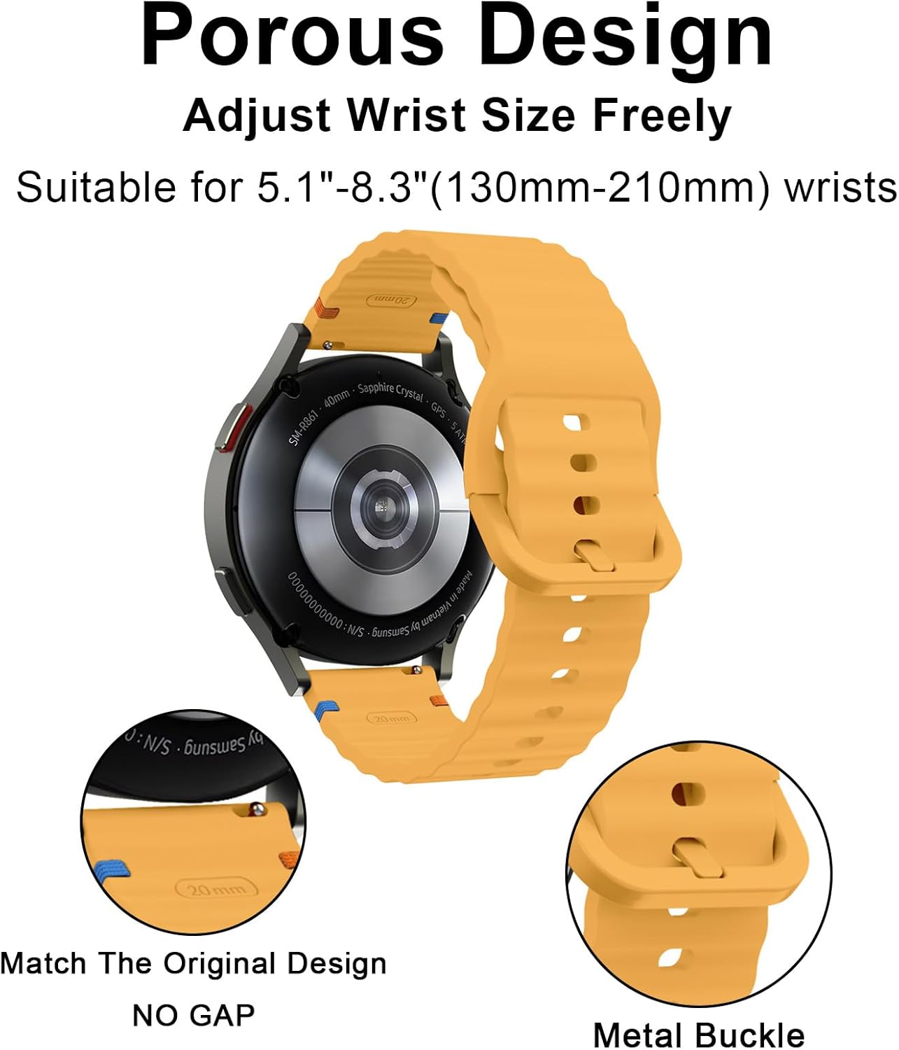Detalle de Aieero Silicone Sport Band for Samsung Galaxy Watch 4/5/6/7 and FE: 20mm Quick-Release Strap