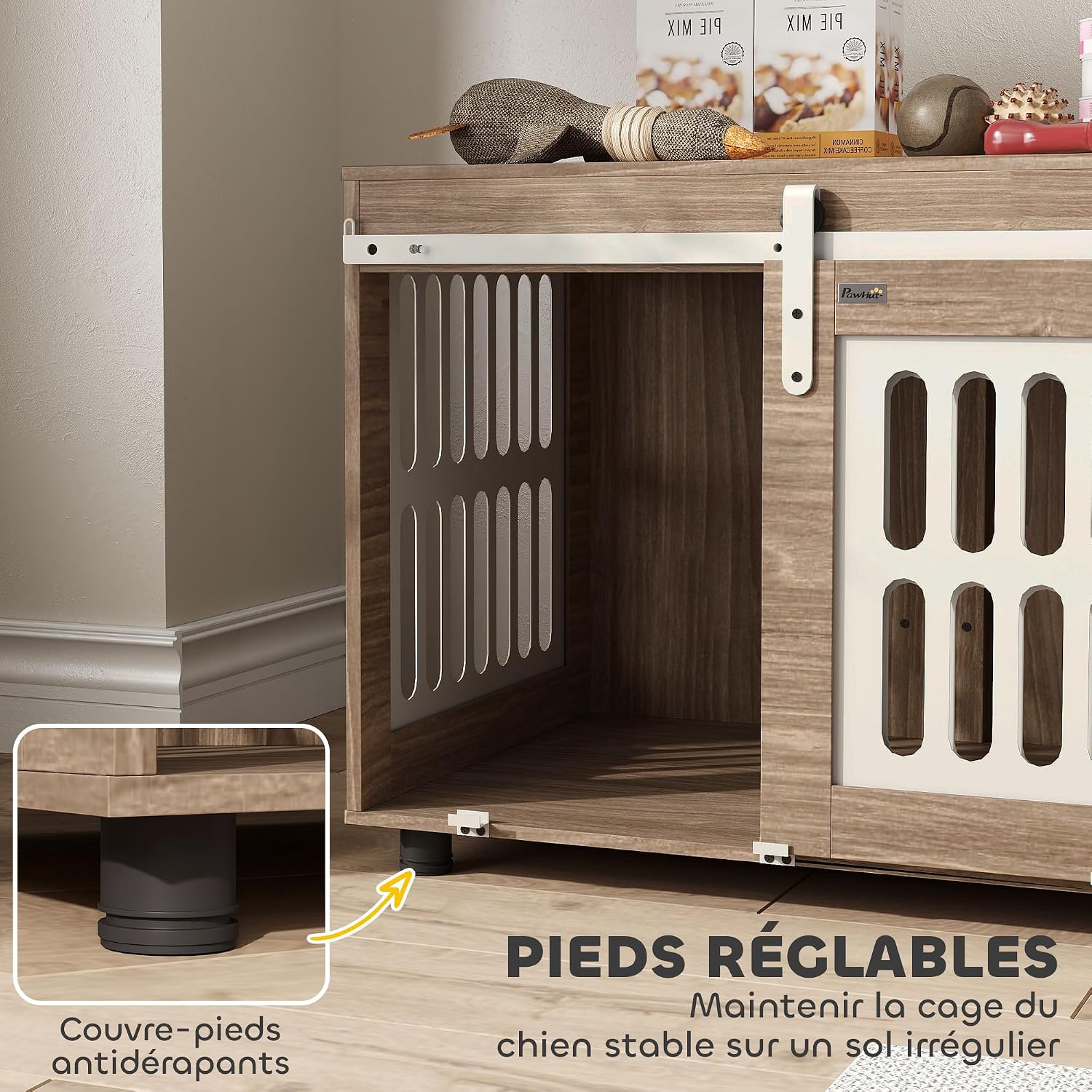 Detalle 1 de PawHut meuble cage pour chien 80 x 59