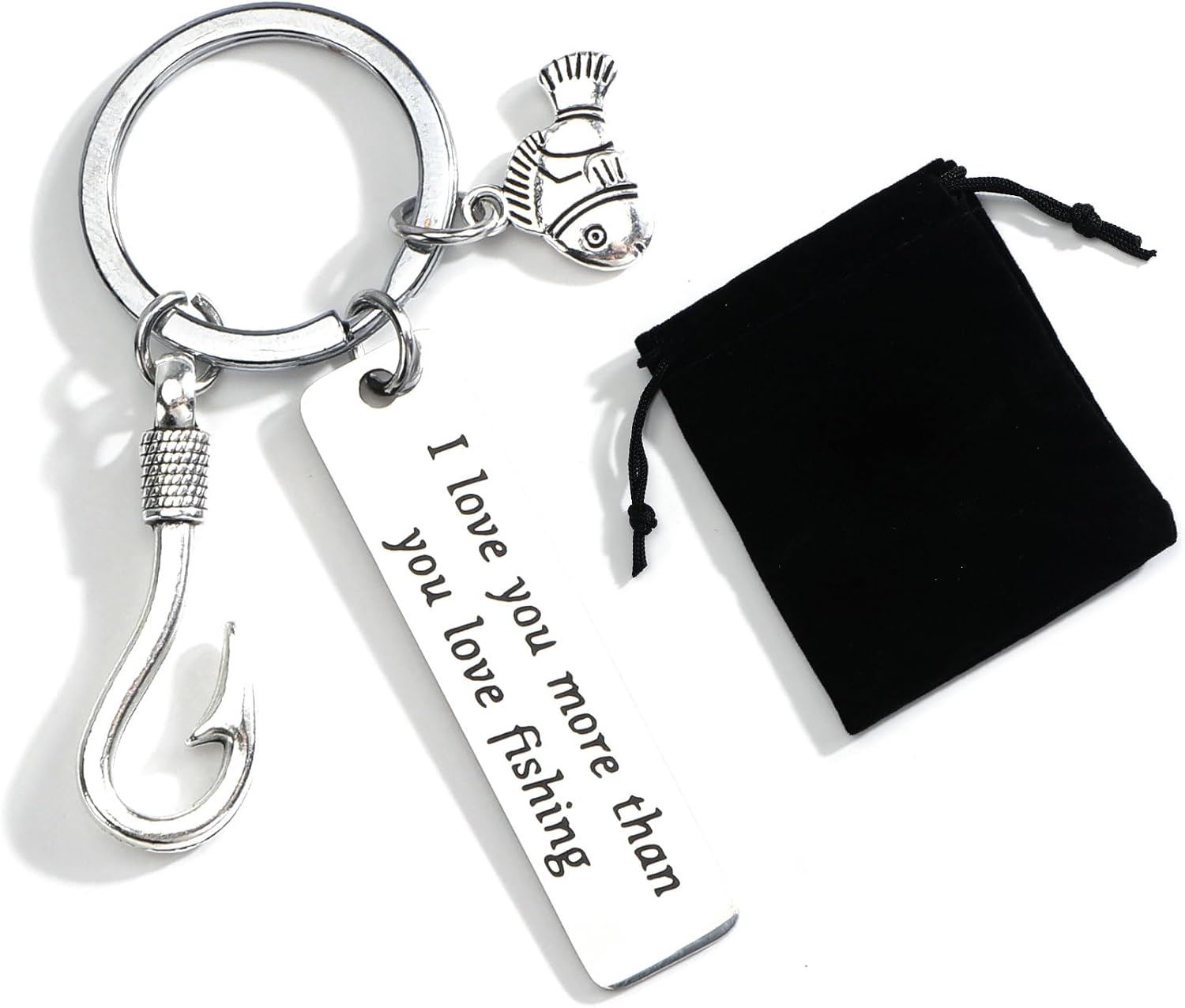 Detalle de Tranbath Fishing Keychain with Fish and Hook Charm