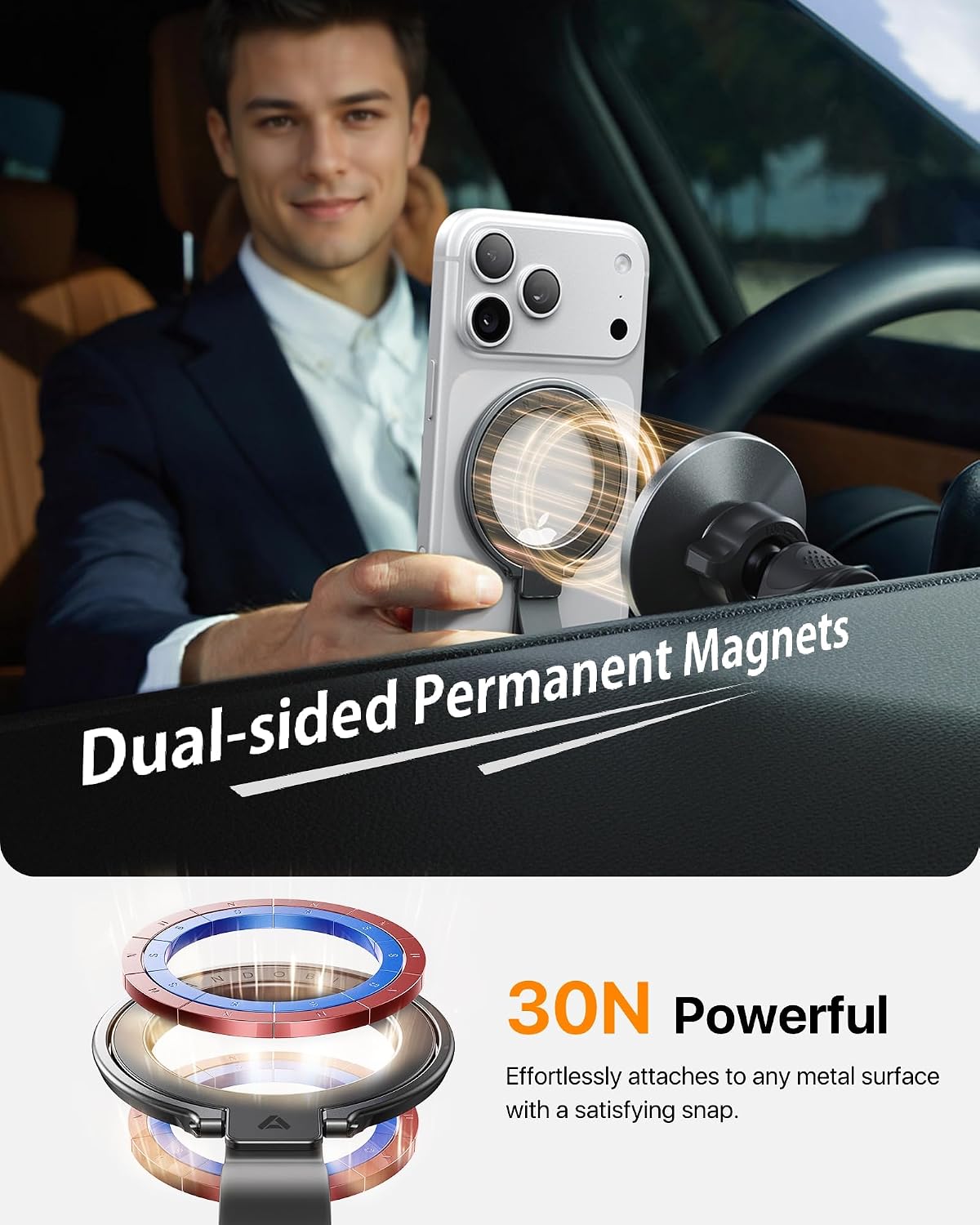 Detalle de andobil ZDH-02 MagSafe Phone Grip and Kickstand, Dual-Sided Magnet