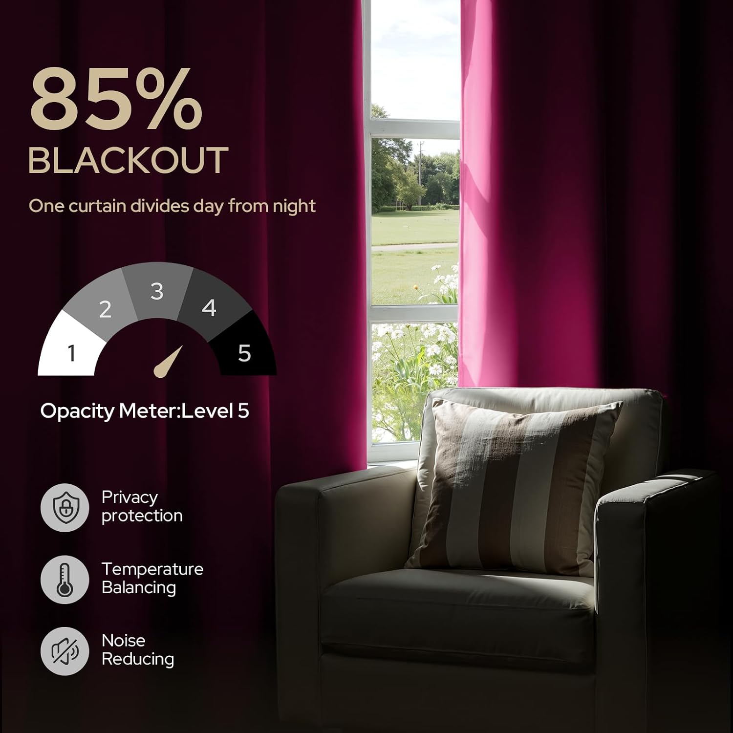Detalle de HOMEIDEAS Blackout Curtains, 52 x 84 Inches