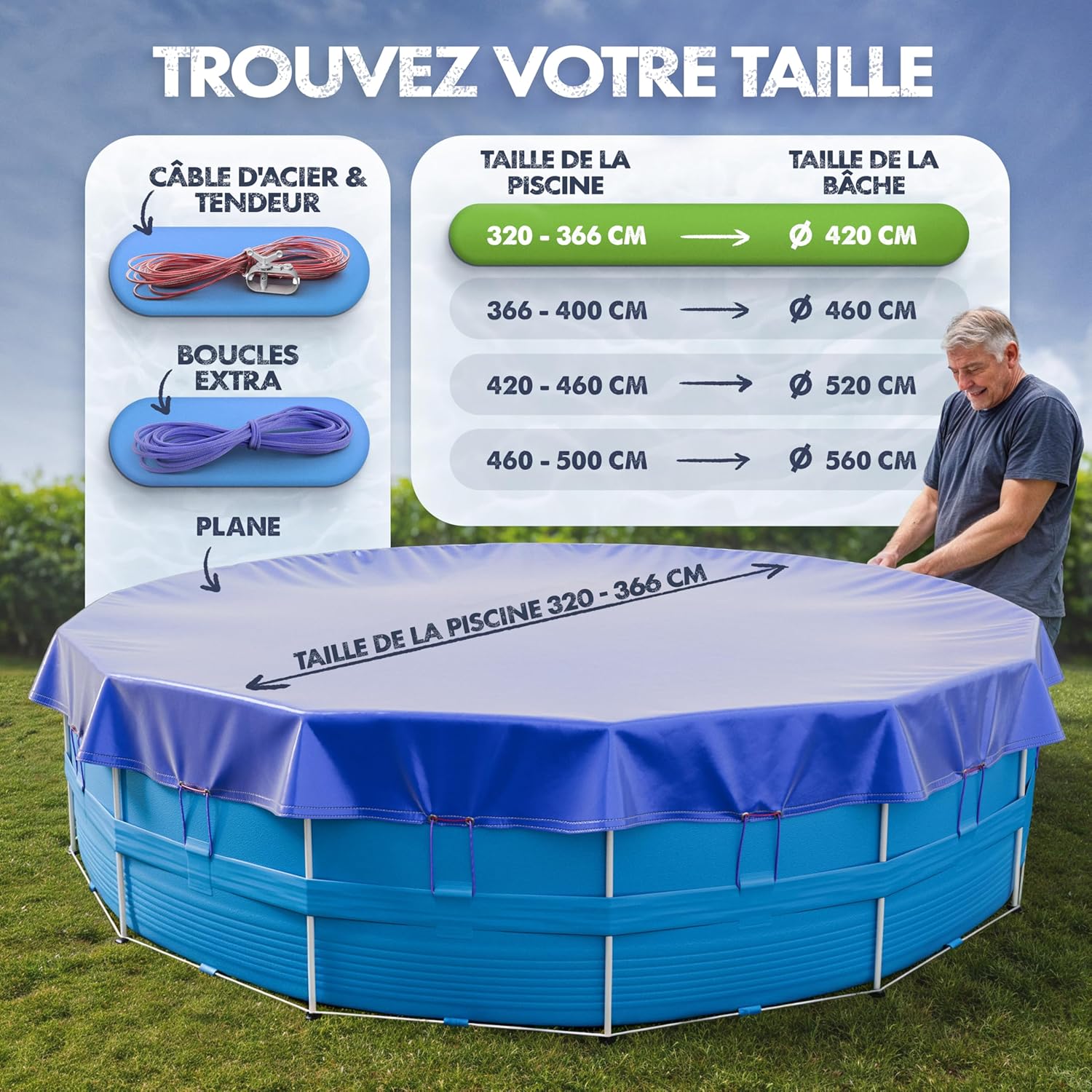 Detalle 2 de LAINFELD bâche piscine 420 cm bleu/noir