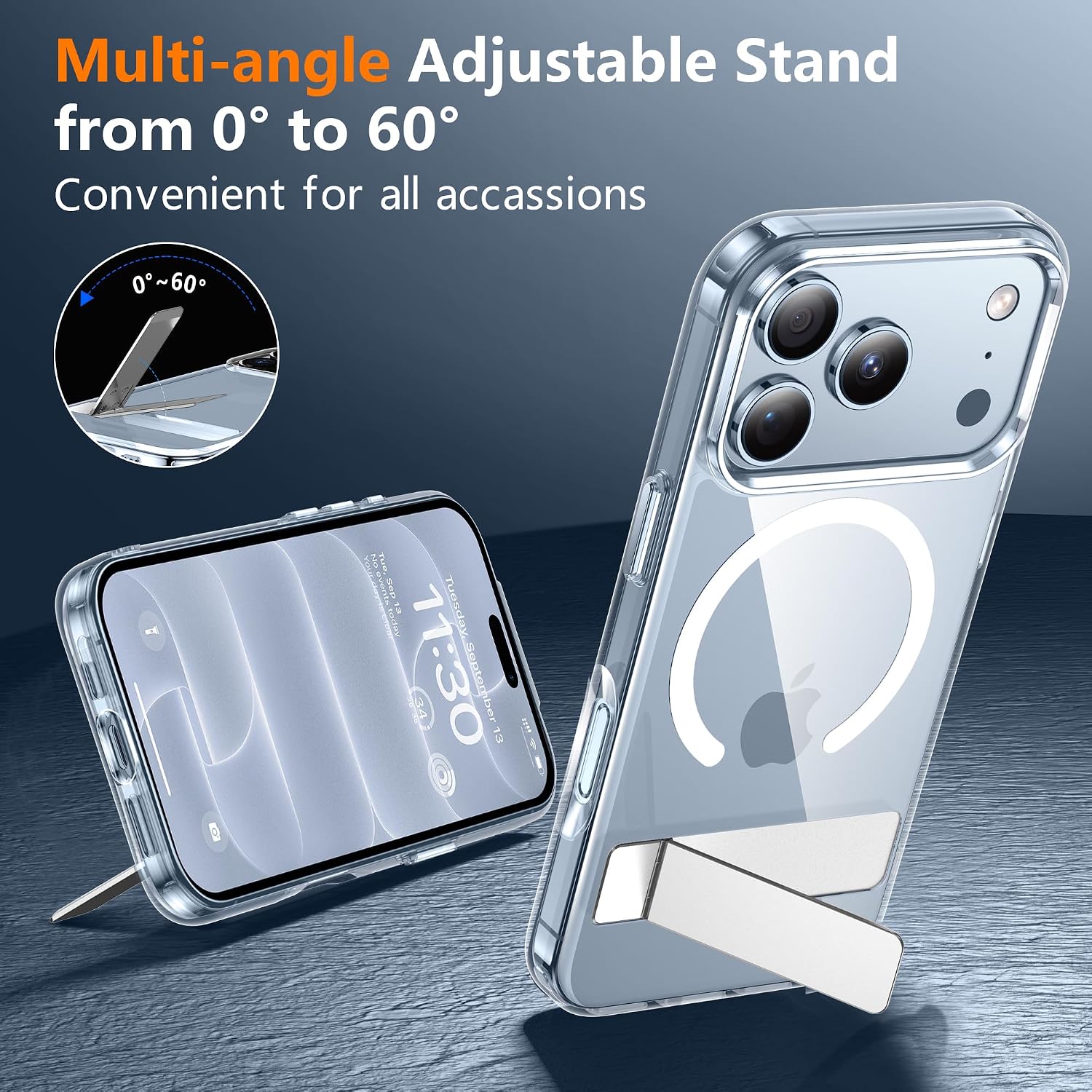 Thumbnail 4 de SPIDERCASE Clear Magnetic Case for iPhone 17 Pro/18 Pro with 3-Way Stand