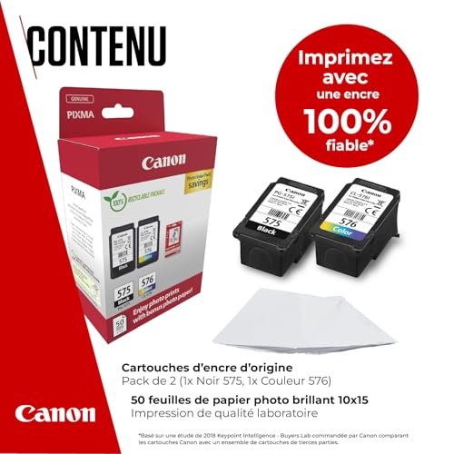 Detalle 2 de Canon PG-575 + CL-576 Fine – Cartouches d'encre originales + Papier Photo (50 feuilles) pour imprimantes PIXMA TS