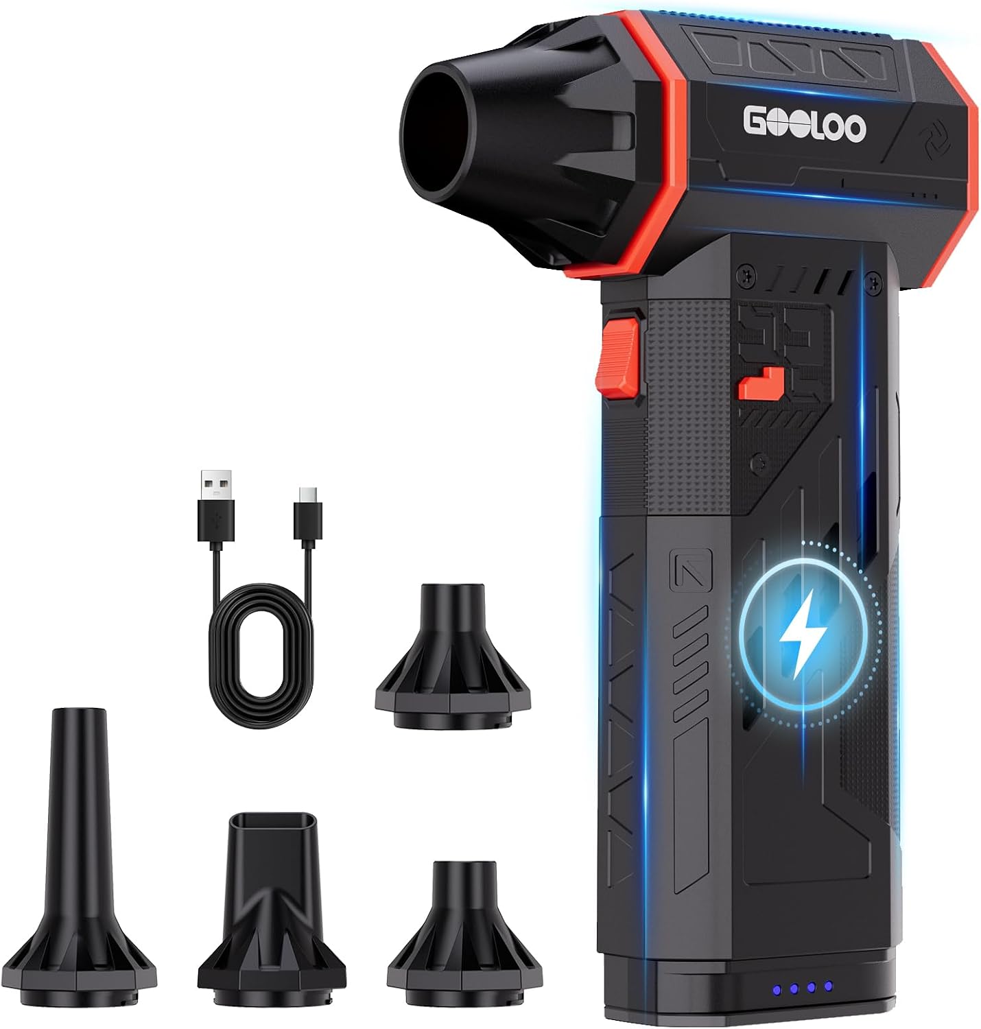 Detalle de GOOLOO F5S Compressed Air Duster – 180000RPM Cordless with 4 Nozzles and 6000mAh Battery