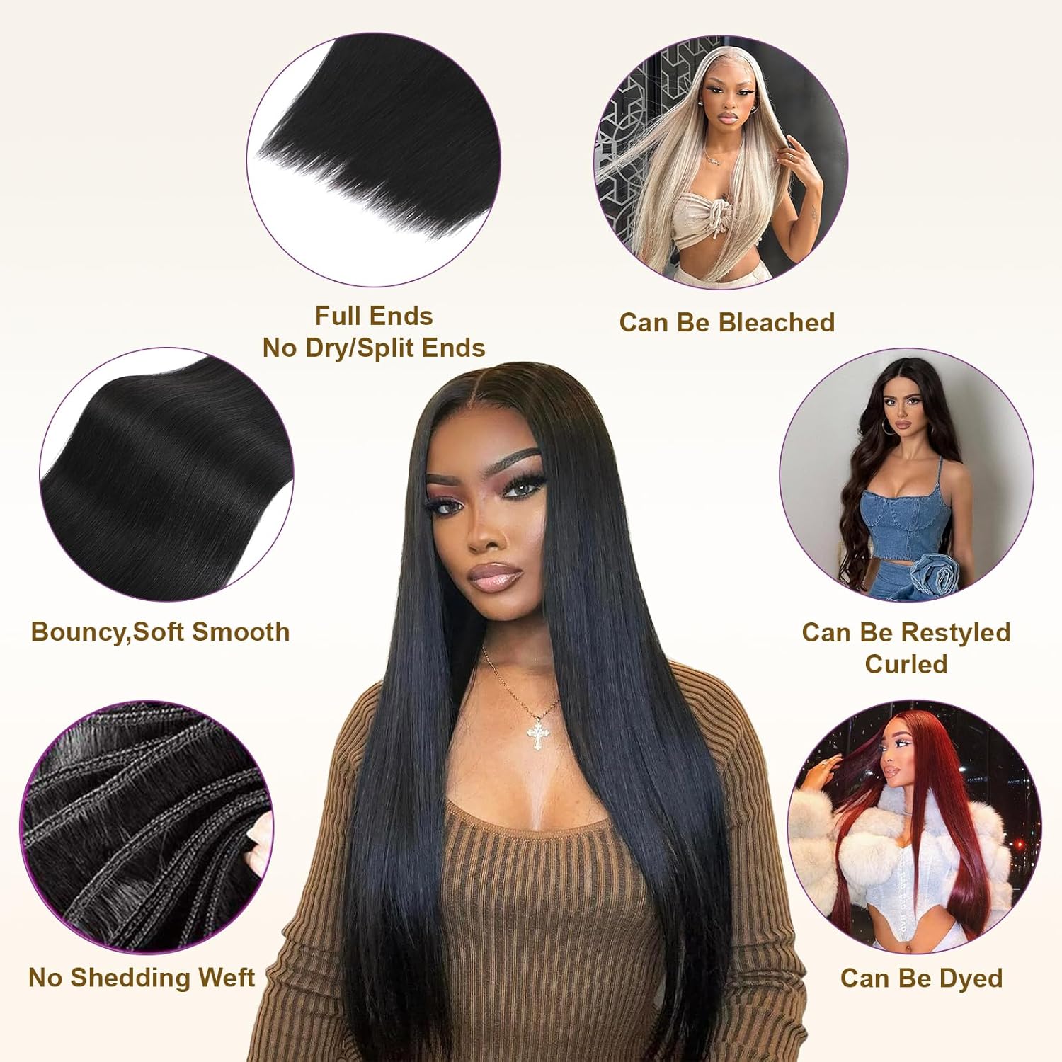 Thumbnail 5 de YesBase 16A Raw Straight Bundles (3 Bundles) — Burmese Virgin Remy Human Hair Extensions, 16–20 inch