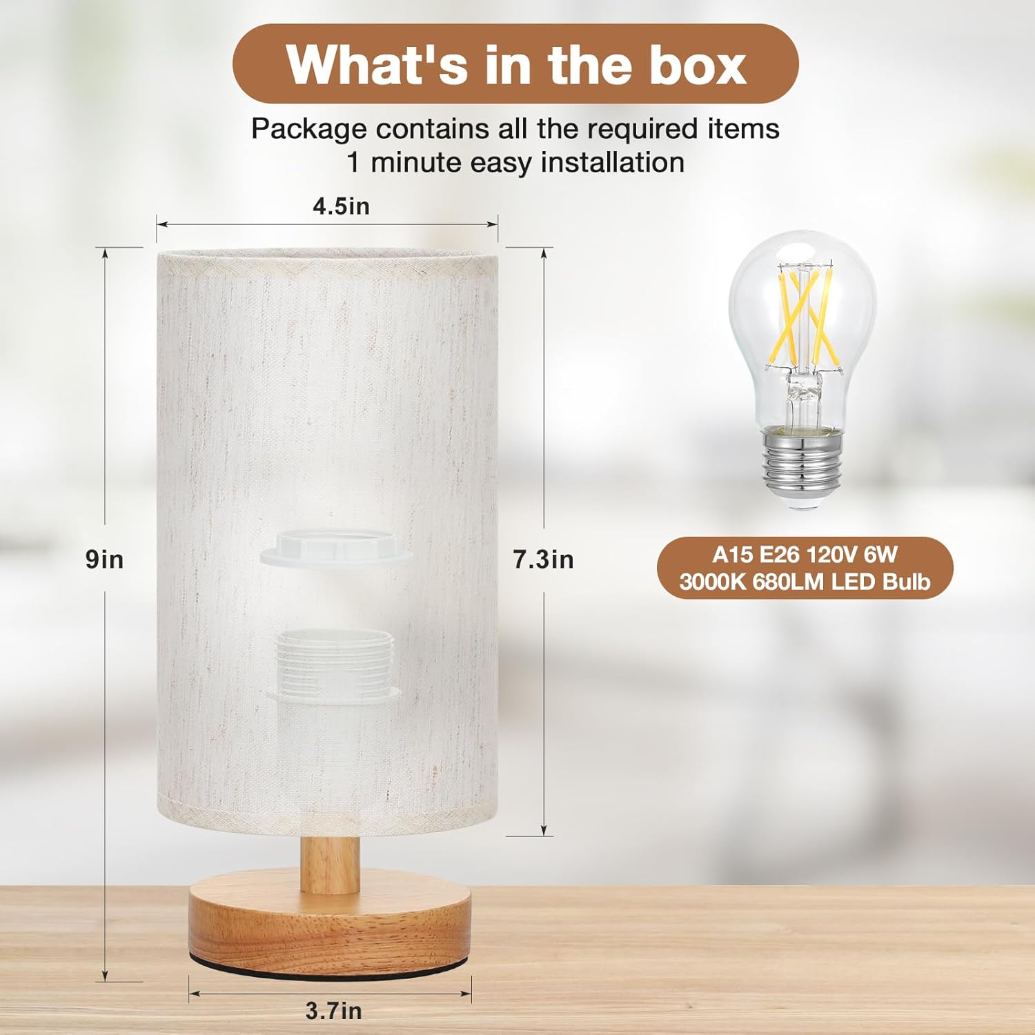 Detalle de Fenmzee yuan20-1 9-Inch Table Lamp with Linen Shade and 3000K LED Bulb