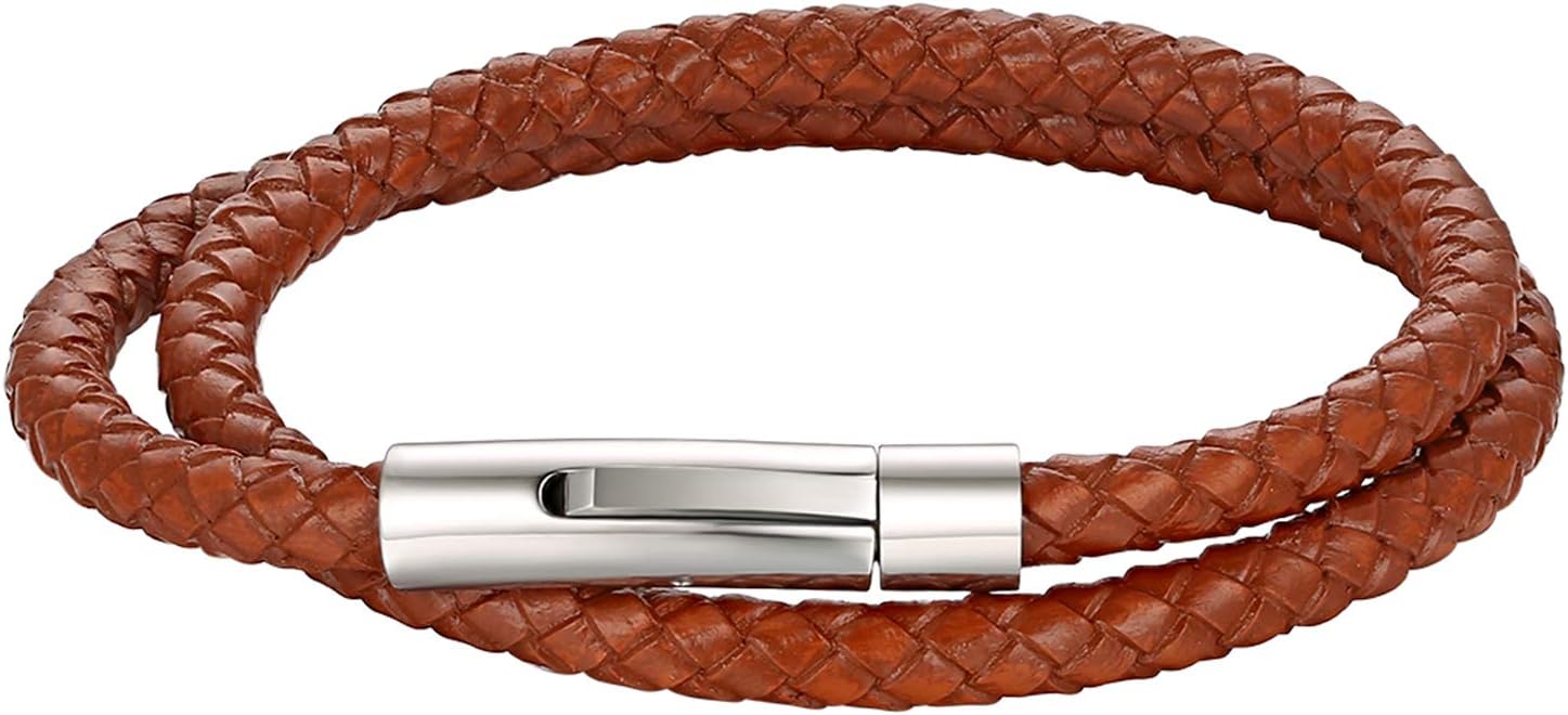 Detalle de Cupimatch Armband Herren Lederarmband, Edelstahl Geflochten – Manschette als stilvolles Geschenk