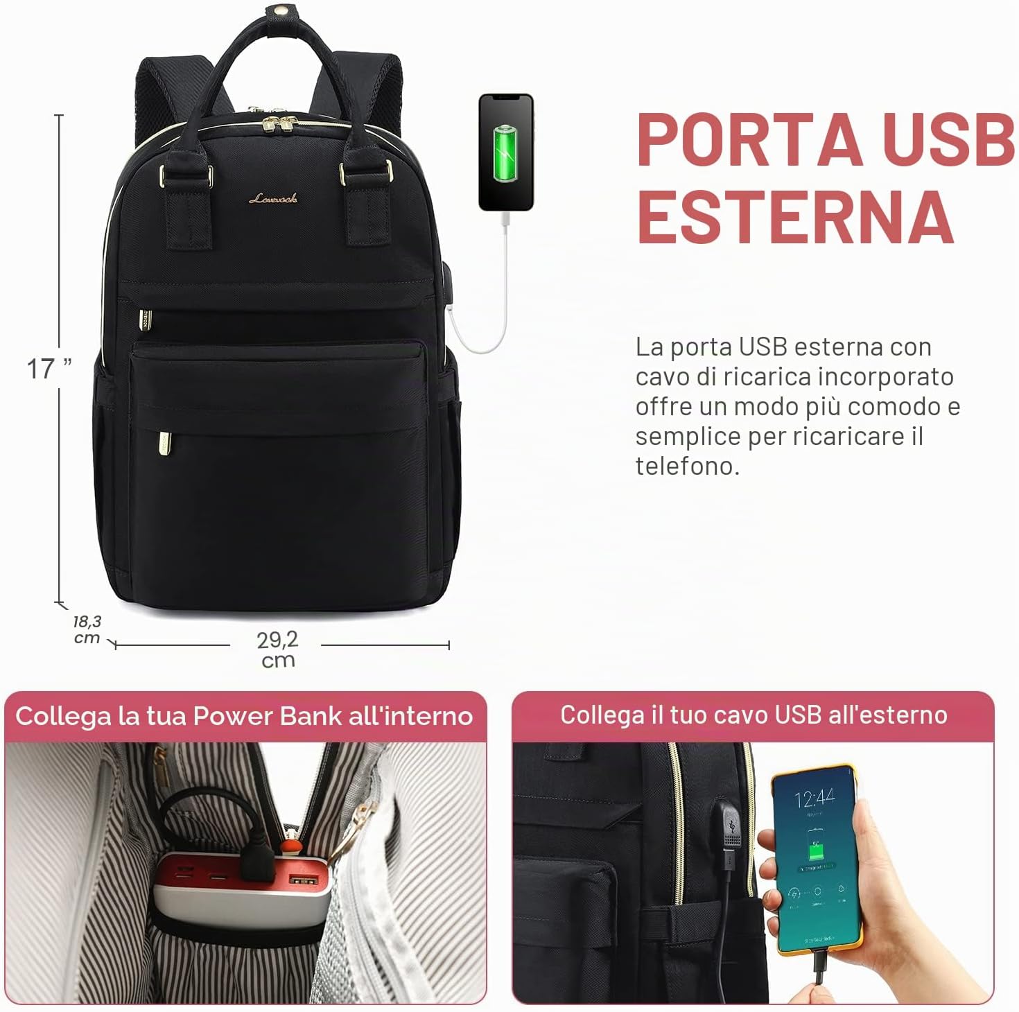 Thumbnail 4 de LOVEVOOK Zaino Porta PC 15,6" impermeabile