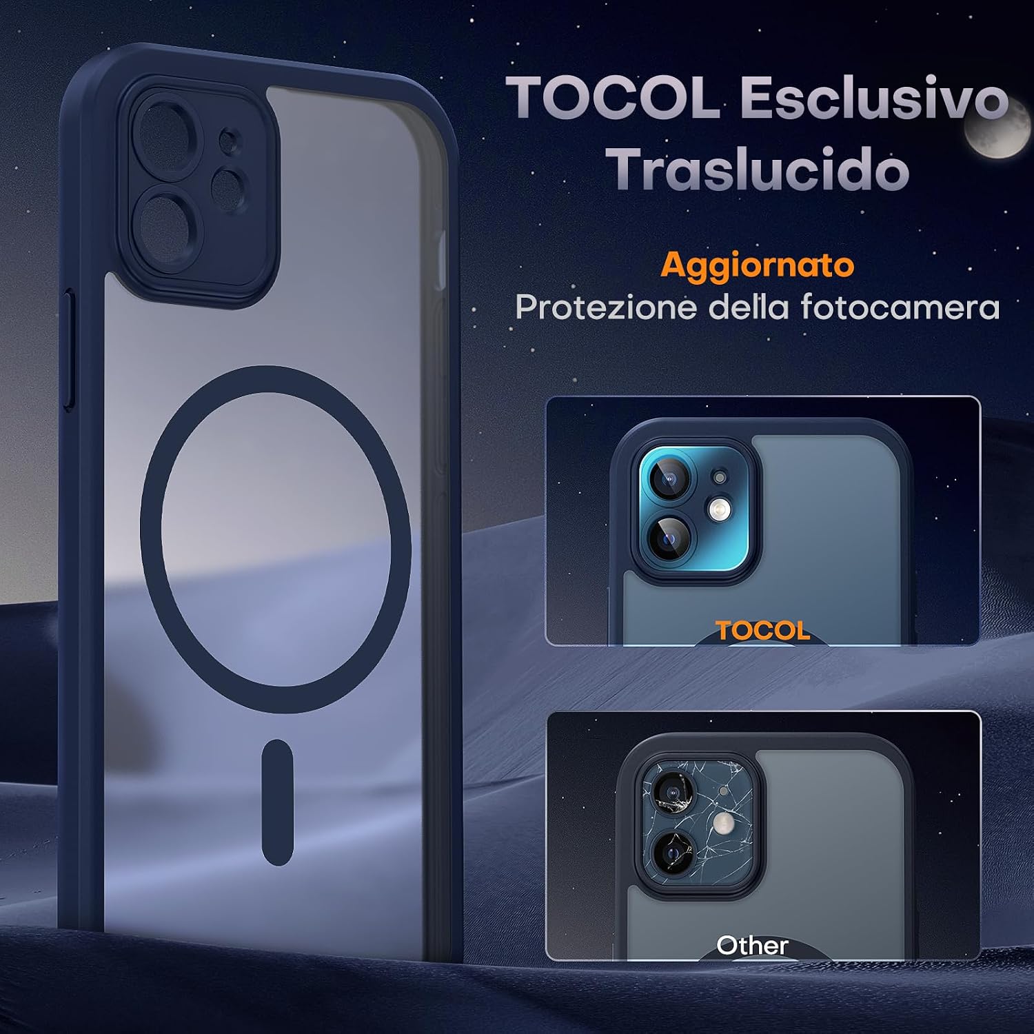 Thumbnail 5 de TOCOL Cover magnetica iPhone 12 6,1" traslucida opaca con protezione fotocamera