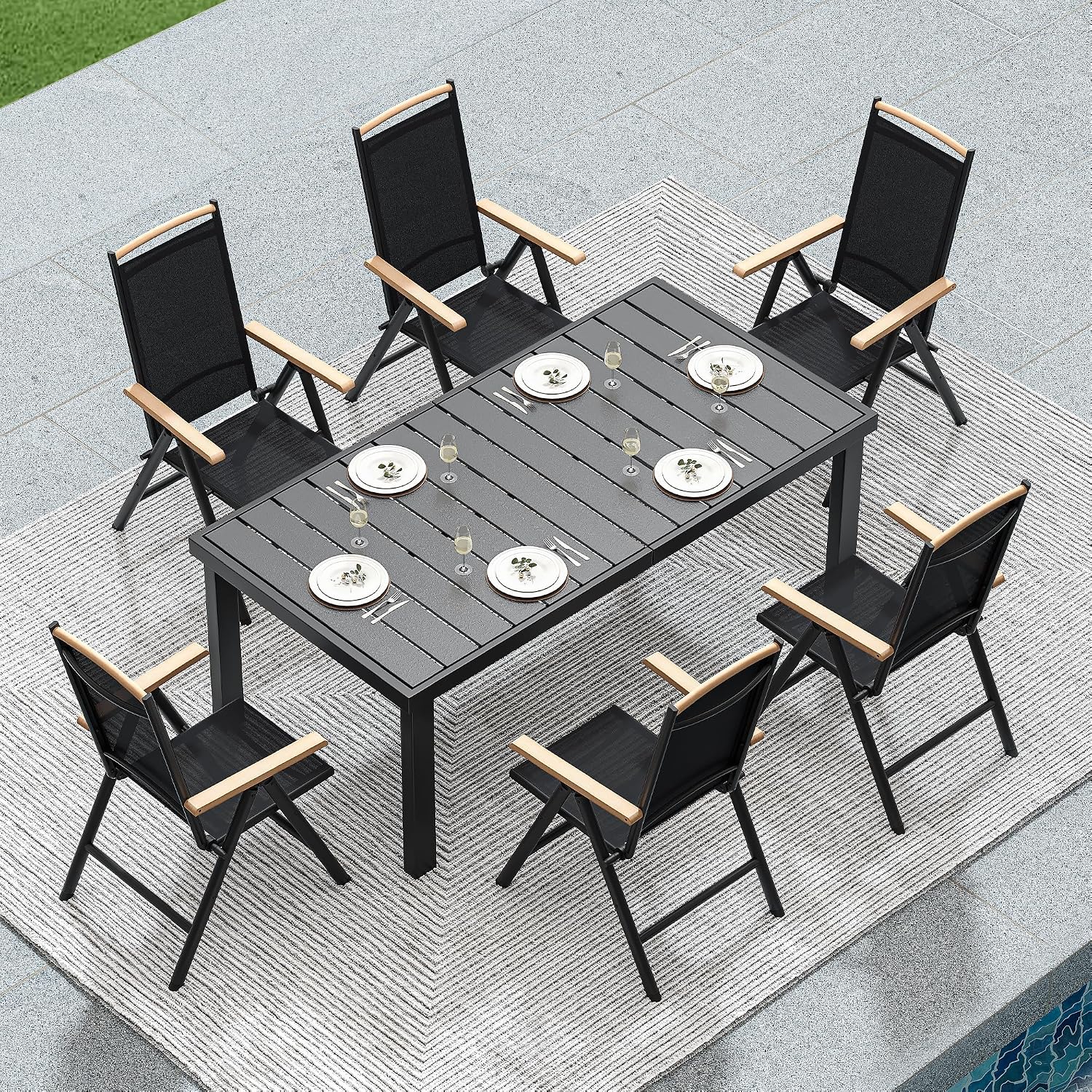Thumbnail 6 de YITAHOME Garden Dining Table 140x90cm – Outdoor Table with WPC Wood Top and Aluminium Frame (Black)