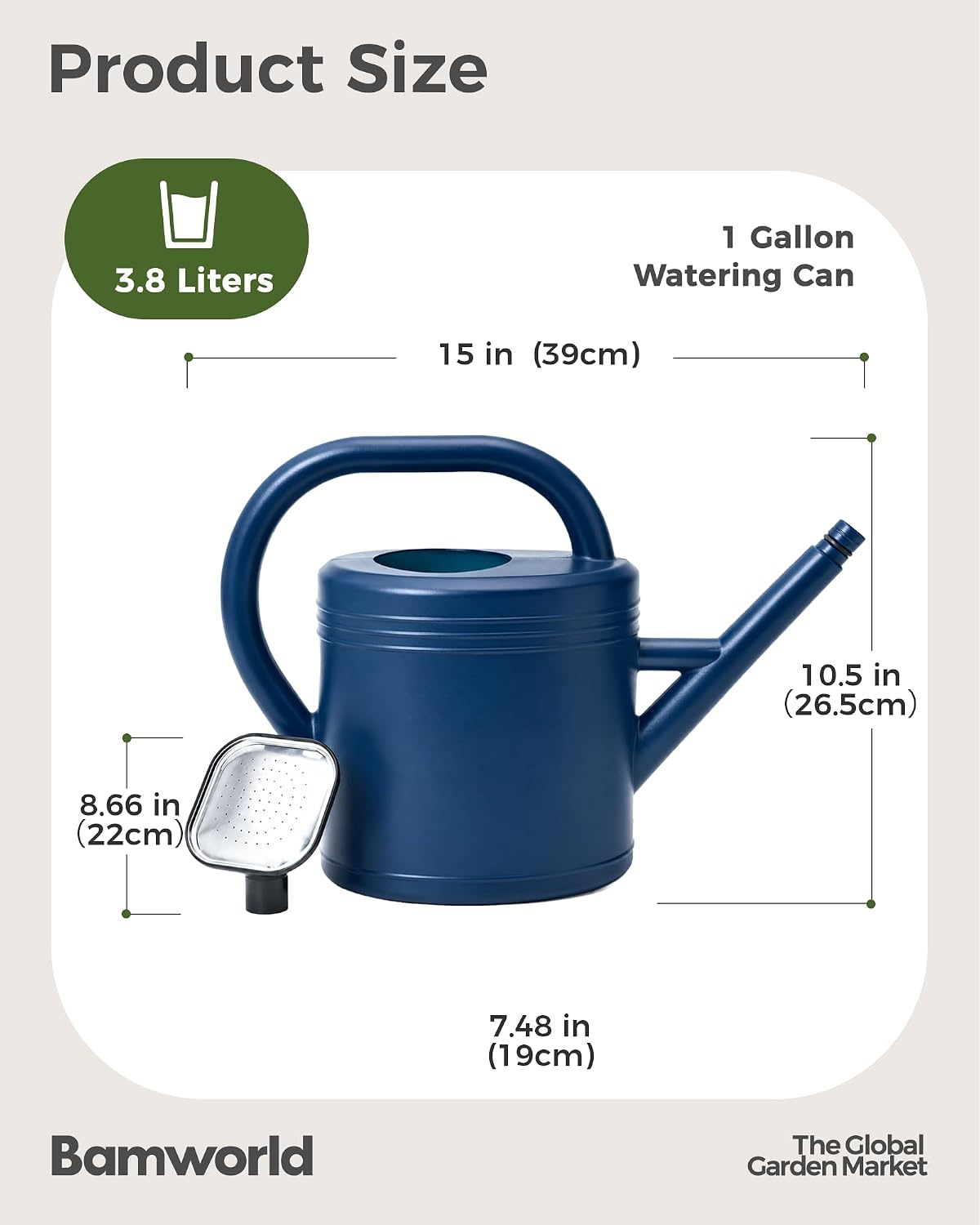 Detalle 2 de Bamworld Annaffiatoio 3 L con Beccuccio Rimovibile e Anti-Goccia – Plastica Riciclata Blu