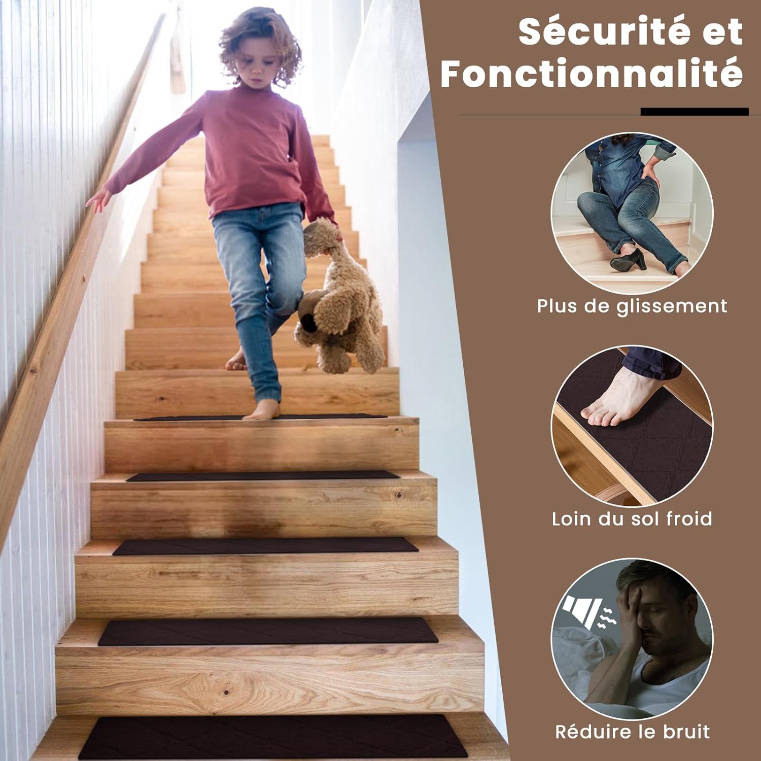 Thumbnail 1 de Homwiz tapis d’escalier antidérapant 55x19 cm