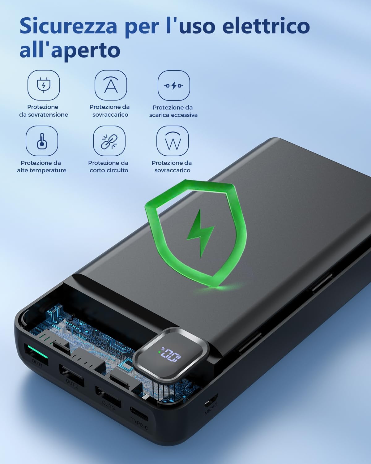 Thumbnail 1 de DRMARE Power Bank 50000 mAh 22,5 W: caricabatterie portatile con 4 uscite e display LCD
