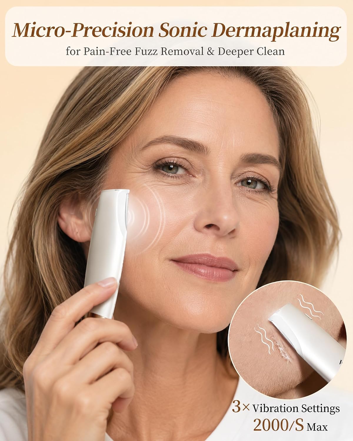 Detalle 2 de VIKICON Groomer Sonic Dermaplaning Tool with 3 Speeds, LED Light and 8 Blades