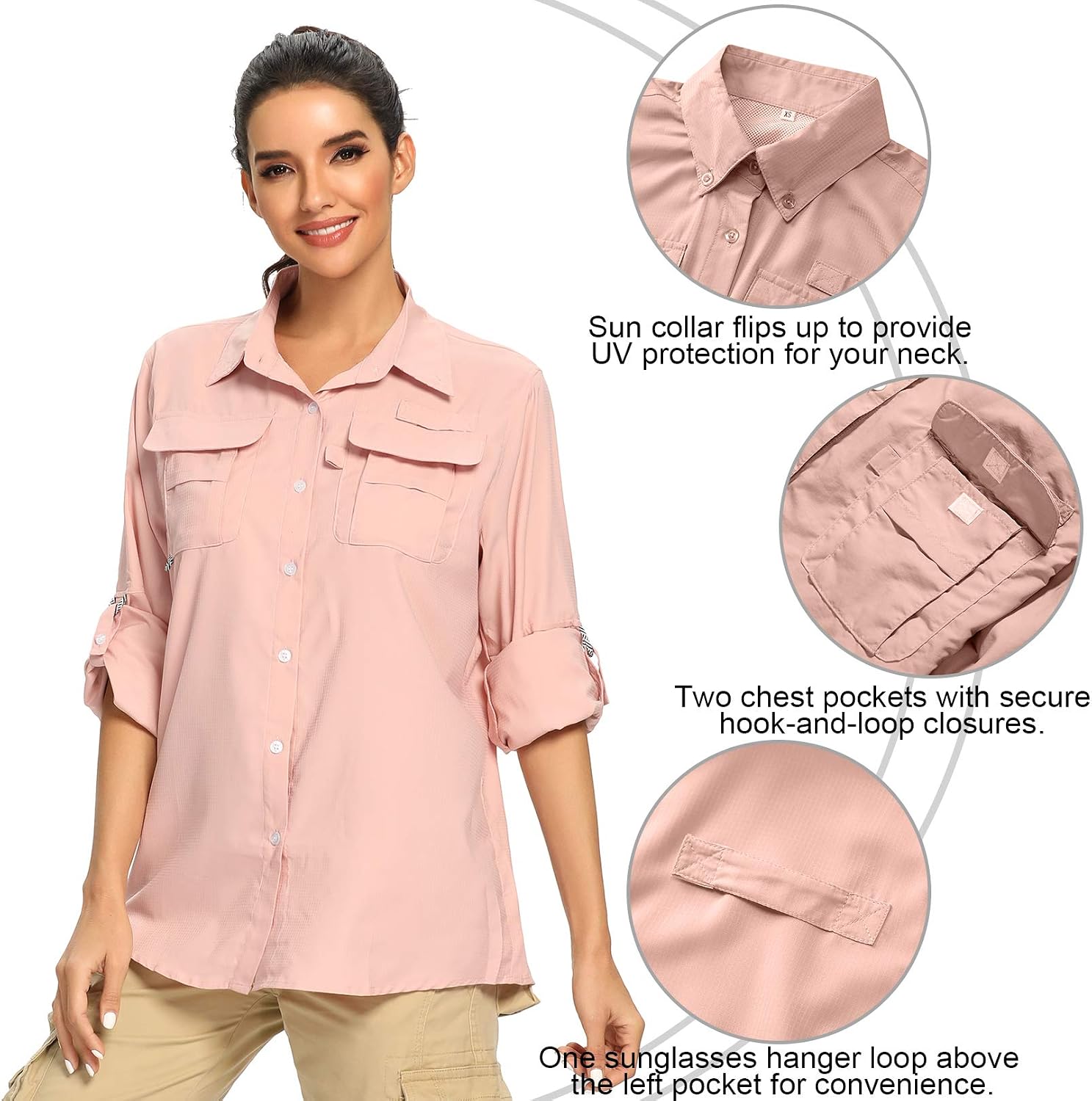 Detalle 2 de Jessie Kidden Women’s Safari Sun Protection Long Sleeve Shirt (UPF 50 Quick-Dry)