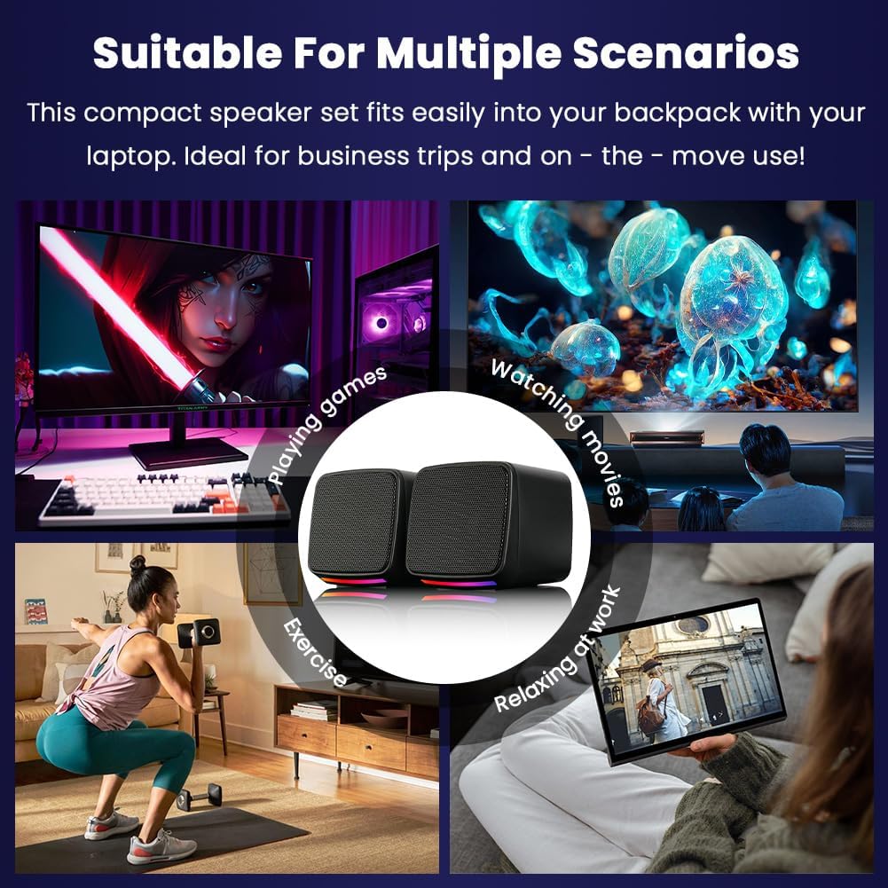 Thumbnail 6 de Vicloon USB-powered 2.0 PC Speakers with RGB Lighting – Compact 3W x 2 Stereo System