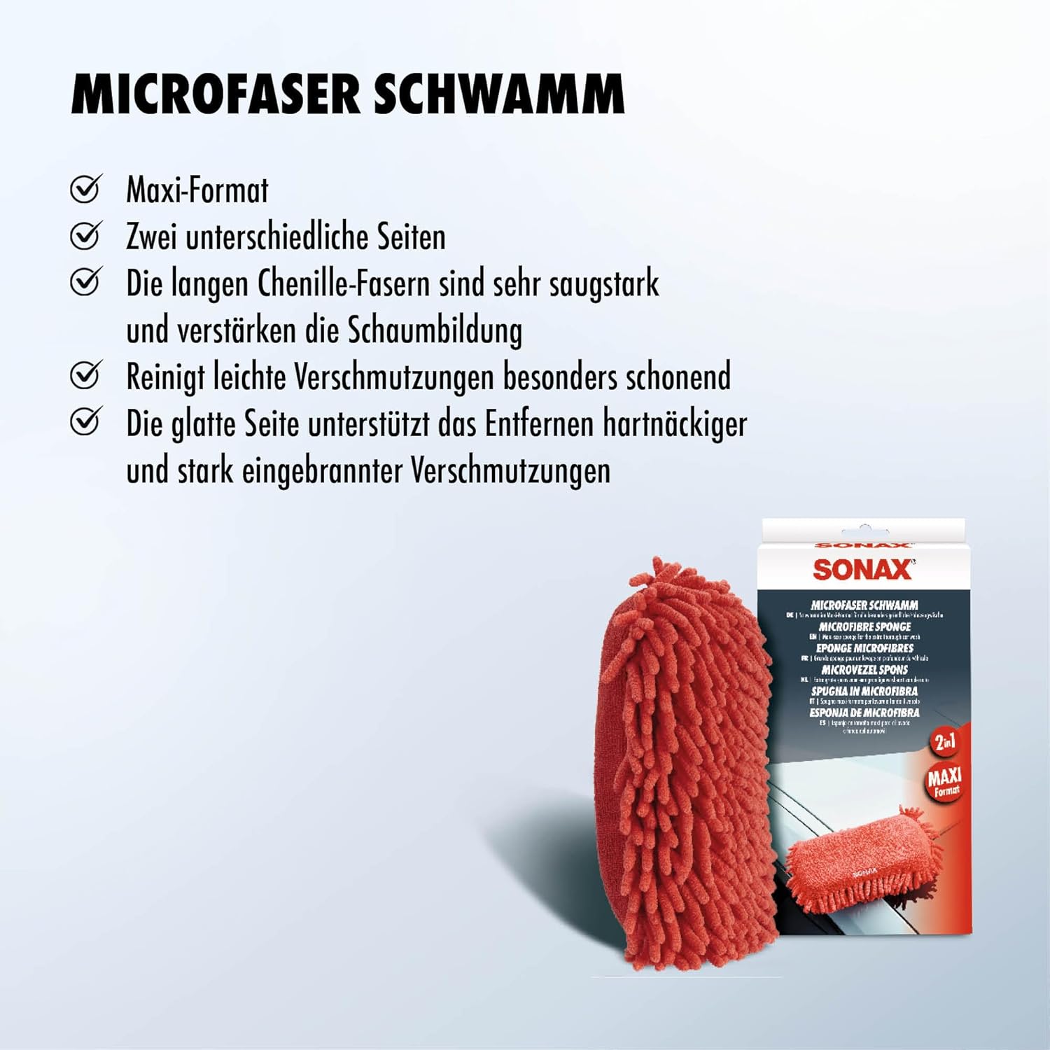 Thumbnail 2 de SONAX Microfaser Schwamm (1 Stück) – Zwei Seiten für gründliche Autowäsche, Modell 04281000