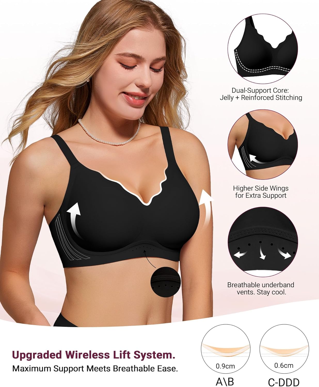 Thumbnail 1 de As Fairy Wireless Full Coverage Seamless Scalloped Push Up Bra (No Underwire) for Everyday Comfort