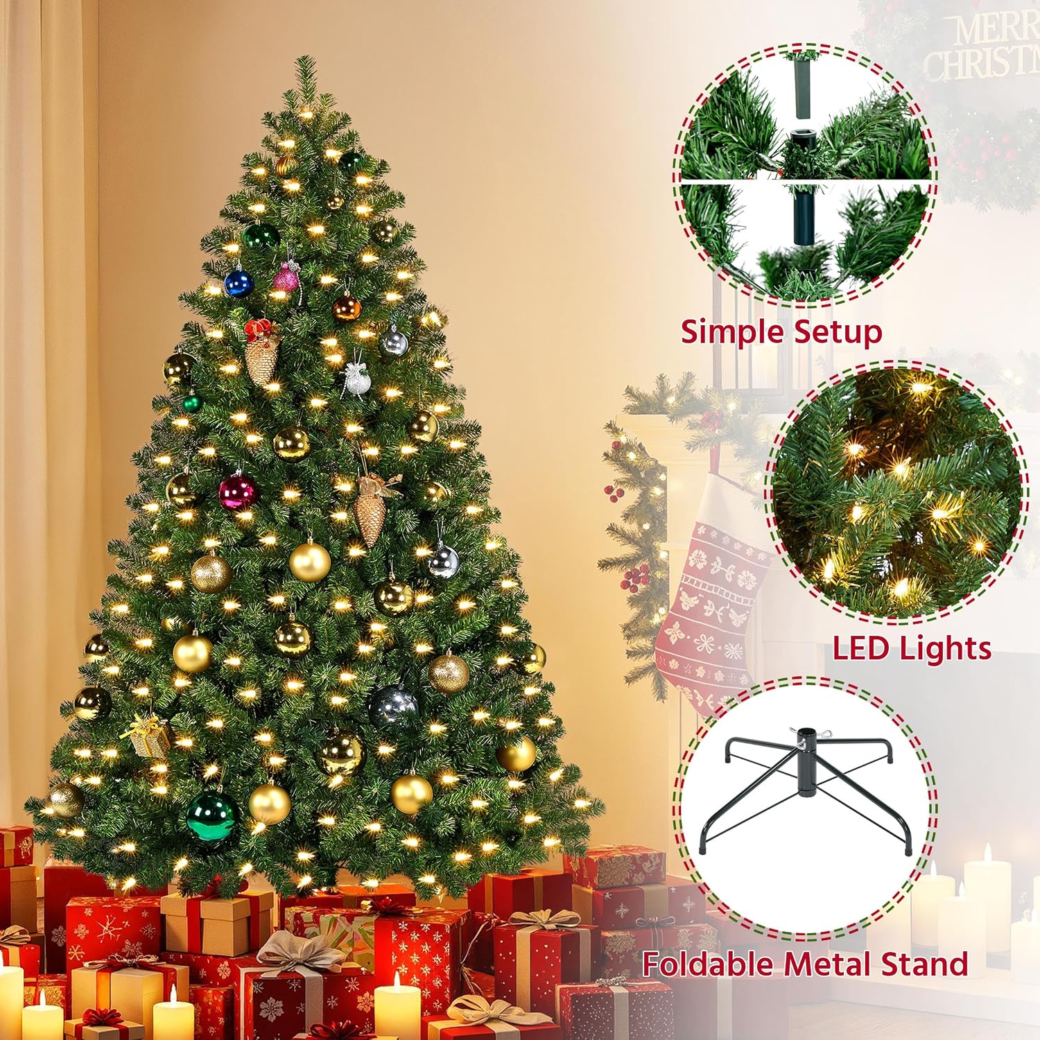 Detalle 2 de Yaheetech HWOA-100/2FR(0.2A) 6-ft Pre-Lit Spruce Christmas Tree