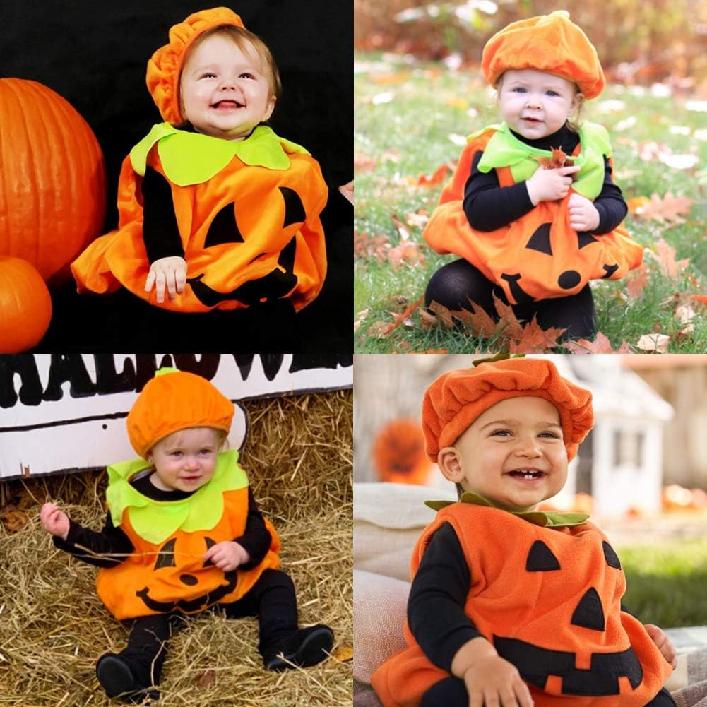 Detalle 1 de BigOtters BigOtters Pumpkin Costume Set for Infants and Toddlers, Tunic and Hat