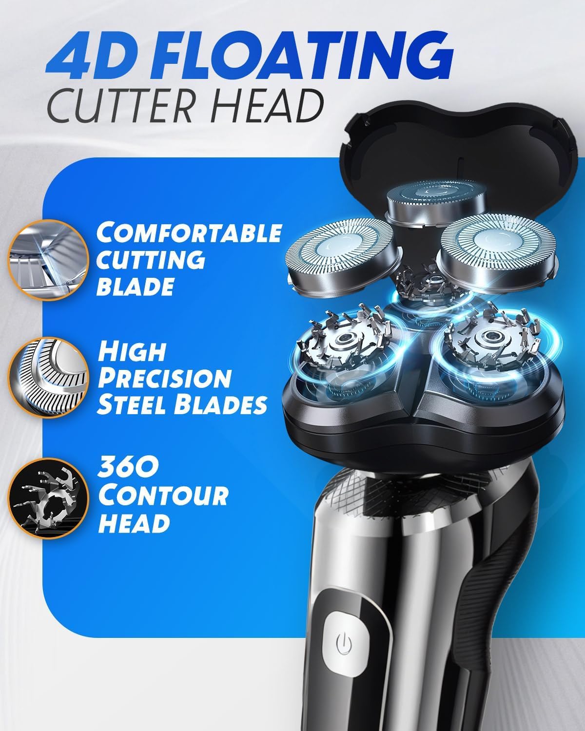 Detalle 2 de Rantizon 3-in-1 Electric Razor for Men: Beard, Nose & Sideburn Trimmer (IPX7, Turbo LED)