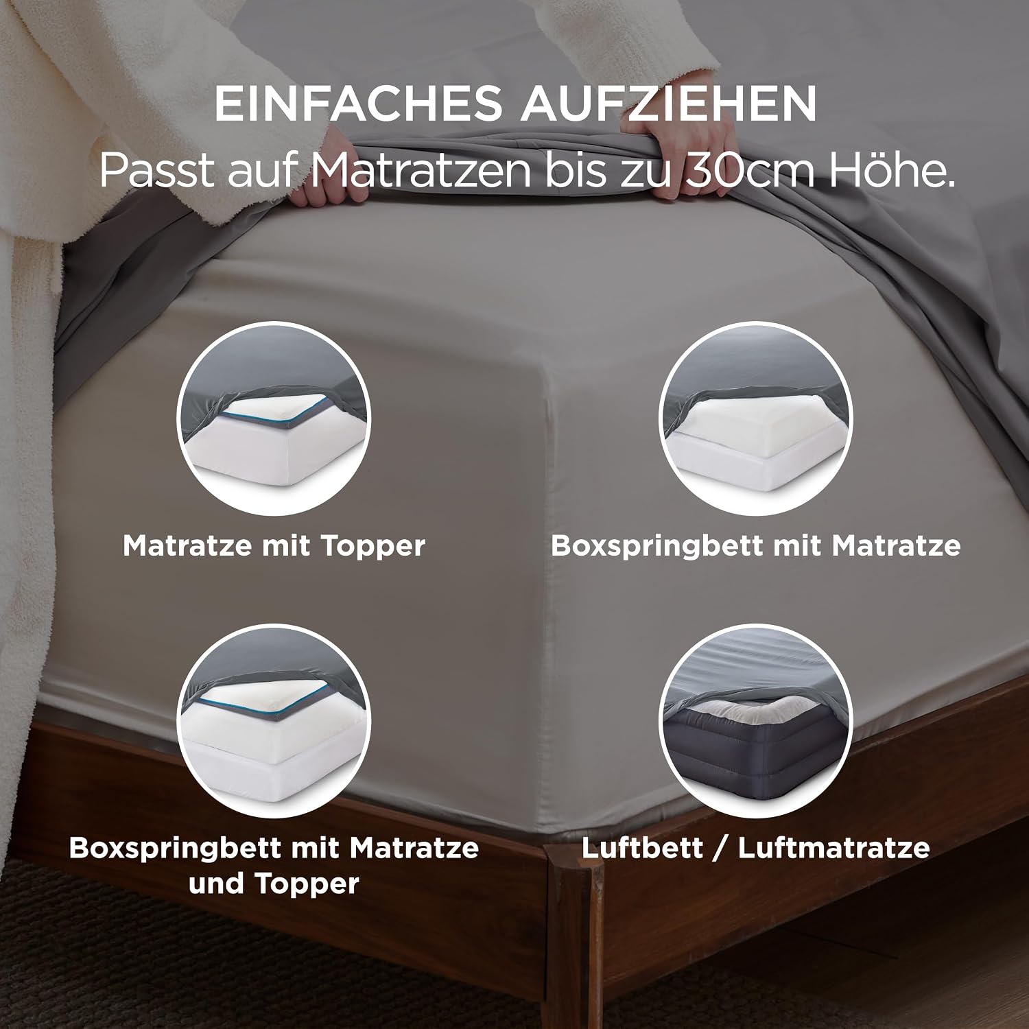 Detalle de Bedsure Spannbettlaken 180x200 cm – OEKO-TEX Mikrofaser, 30 cm Tasche, atmungsaktiv und schnelltrocknend, Anthrazit