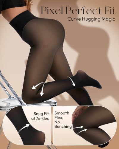 Thumbnail 7 de Tyusatu Fleece-Lined Thermal Tights with V-Shaped Waist and Sheer Finish