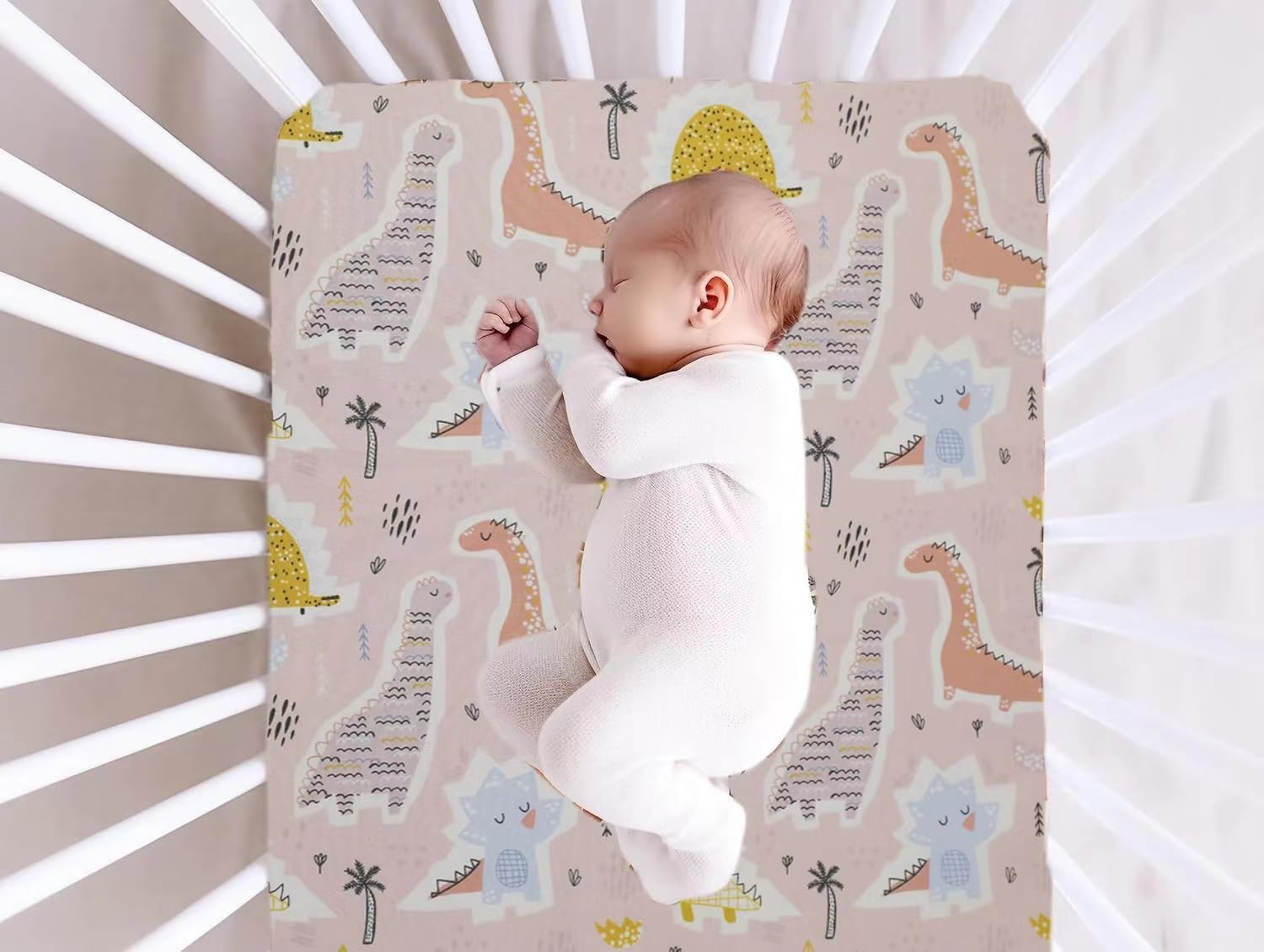 Detalle de Cot Bed Fitted Crib Sheet Set (70x140cm) with Dinosaur Print – Easy-care soft microfiber