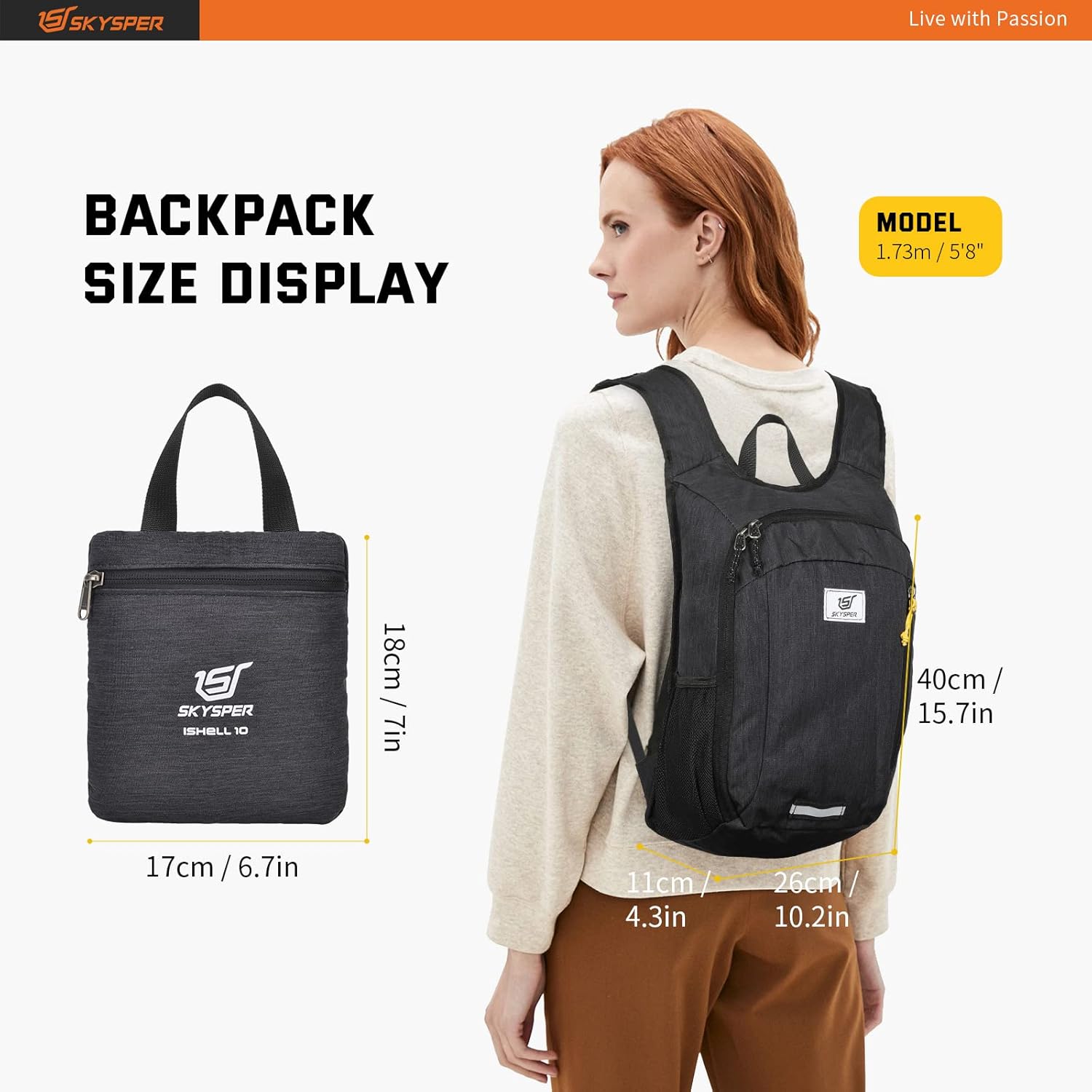 Detalle de SKYSPER Small Daypack 10L Packable Lightweight Hiking Backpack (Foldable Travel Day Pack)