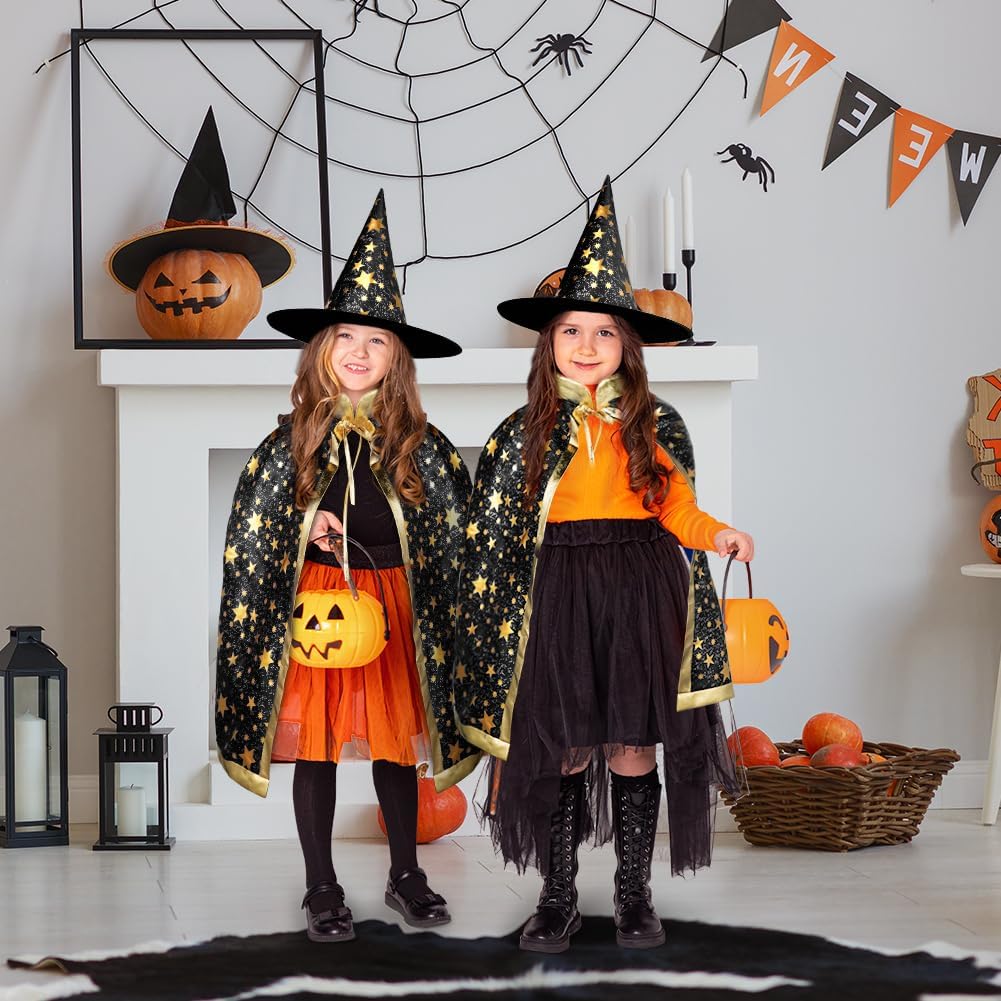 Detalle de AYBUY Mantello da Strega con Cappello per Bambini – Set Magia Halloween