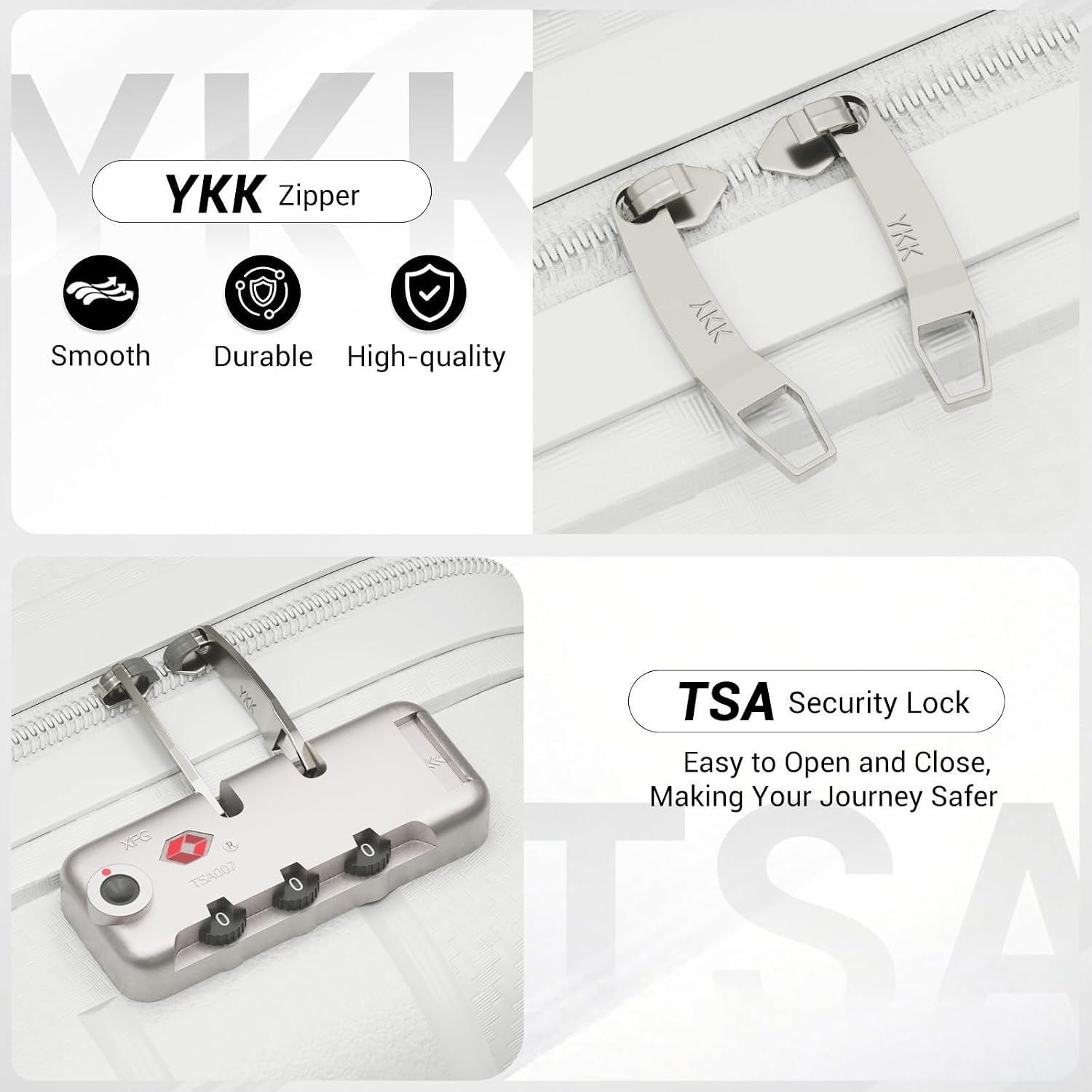 Thumbnail 4 de Kono Medium PP Trolley Suitcase, 61L, White with Spinner Wheels and TSA Lock