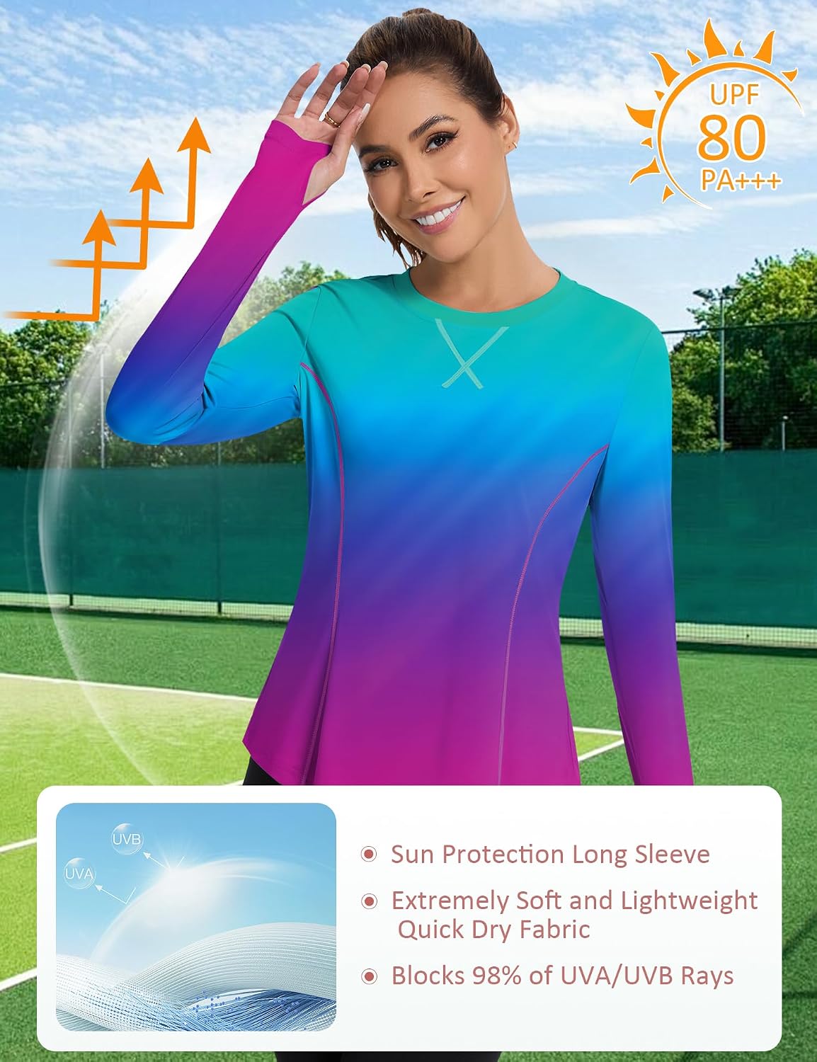 Detalle 2 de Avoogue Women UPF 80+ UV Long Sleeve Shirt with Thumb Holes
