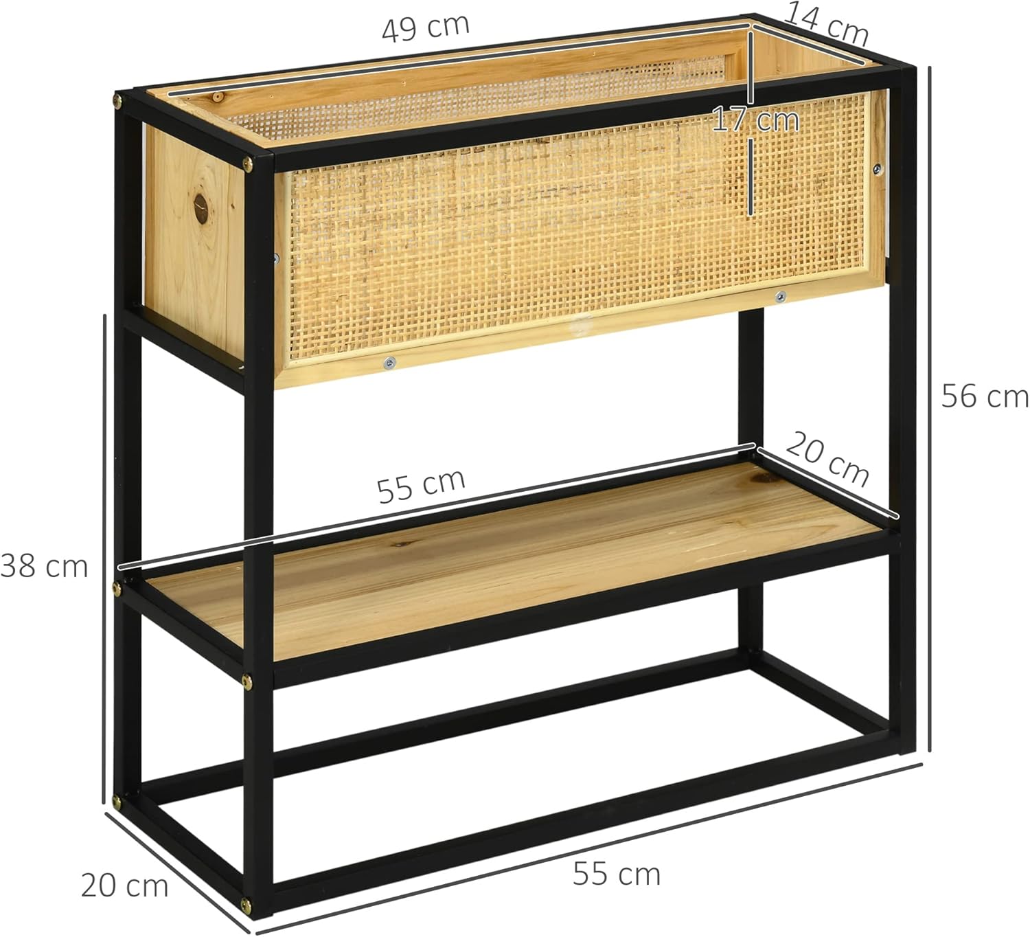 Thumbnail 6 de Outsunny Jardinière sur Pieds Rectangulaire avec Étagère Inférieure — Bois et Métal, 55 x 20 x 56 cm