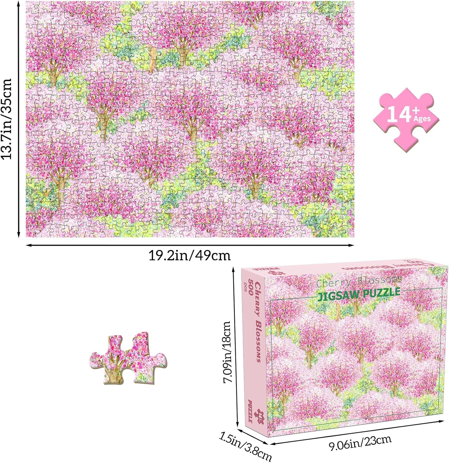 Detalle de TangMosaic Cherry Blossom 500-Piece Jigsaw Puzzle with Reference Poster