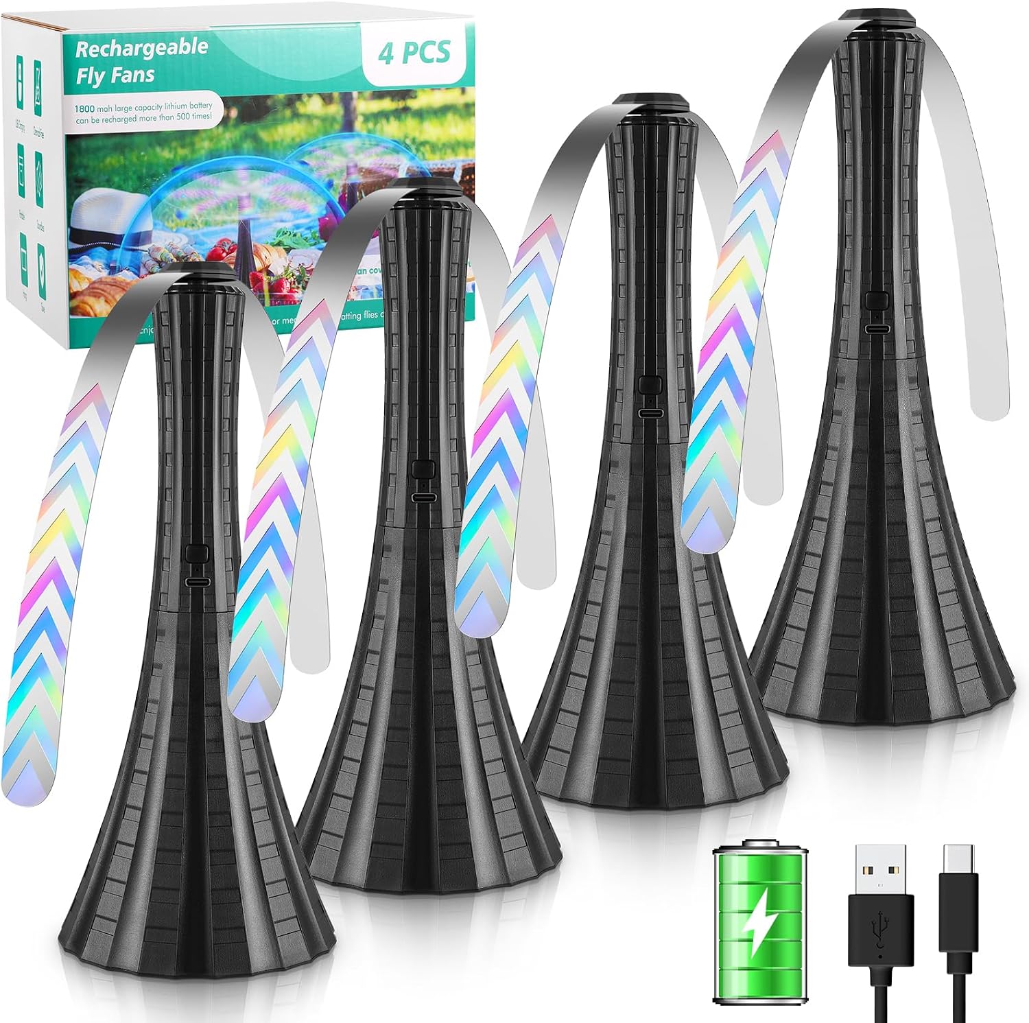 Imagen de Adawook Fly Fans for Tables Rechargeable: USB-C Mosquito Repellent Table Fans (4-Pack, Black) en OfertitasTOP
