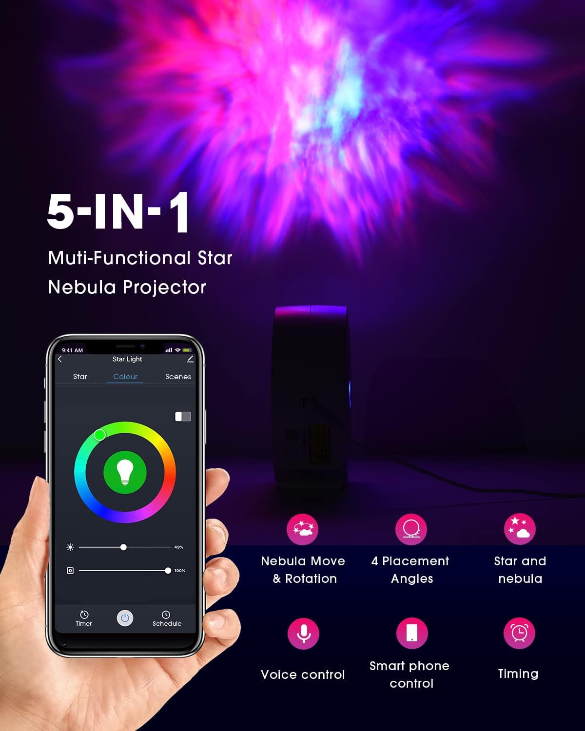 Detalle de LED Alexa Sternenhimmel Projektor von SUPPOU – Smartes 3D‑Galaxy‑Nachtlicht mit Dimming, Sprachsteuerung und WiFi
