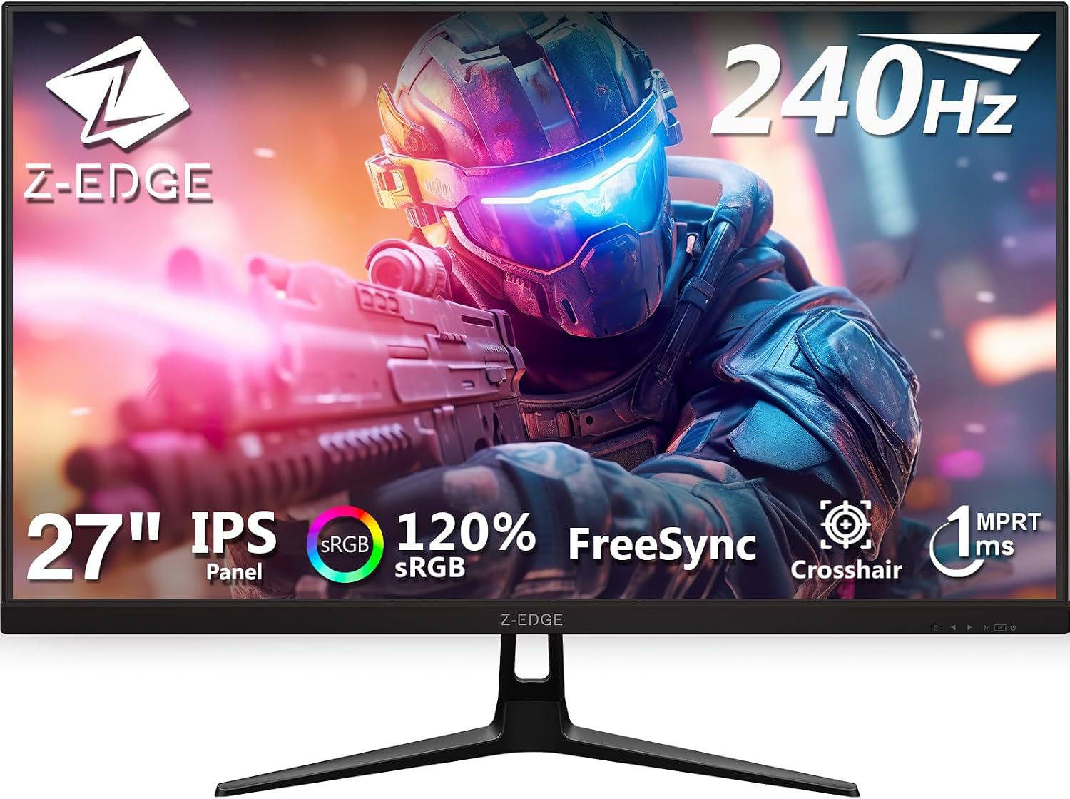 Detalle de Z-Edge 27 Inch Gaming Monitor (240Hz, 1ms, Full HD, IPS) with FreeSync, HDMI & DisplayPort, VESA — Black