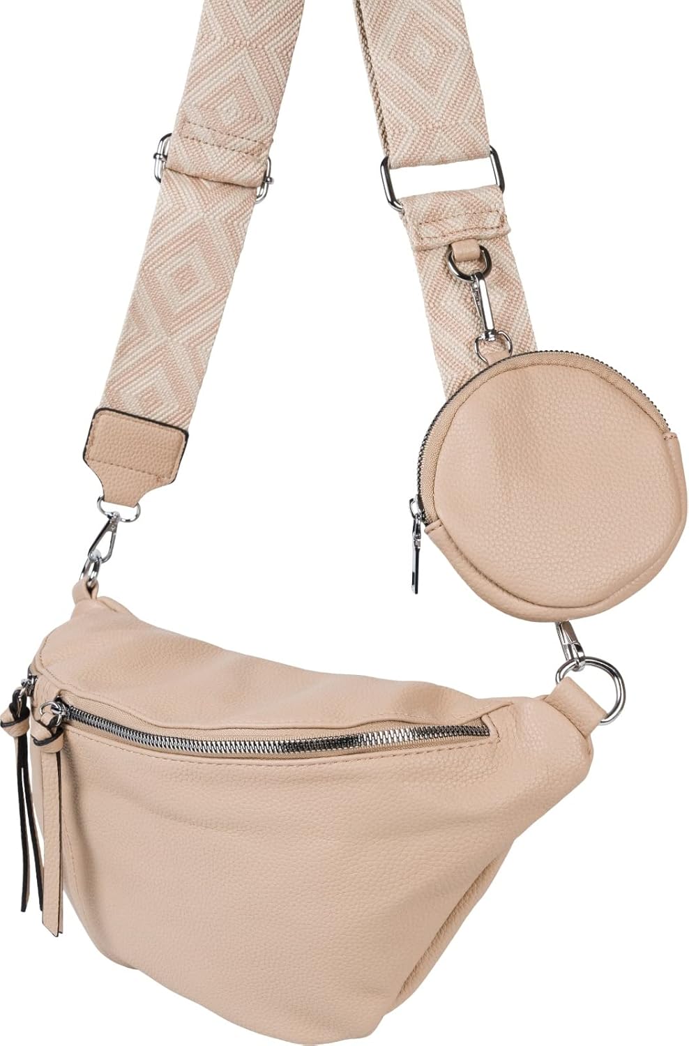 Detalle 2 de styleBREAKER Borsa a tracolla da donna a mezzaluna – set da 3 pezzi, tracolla con motivo e portachiavi