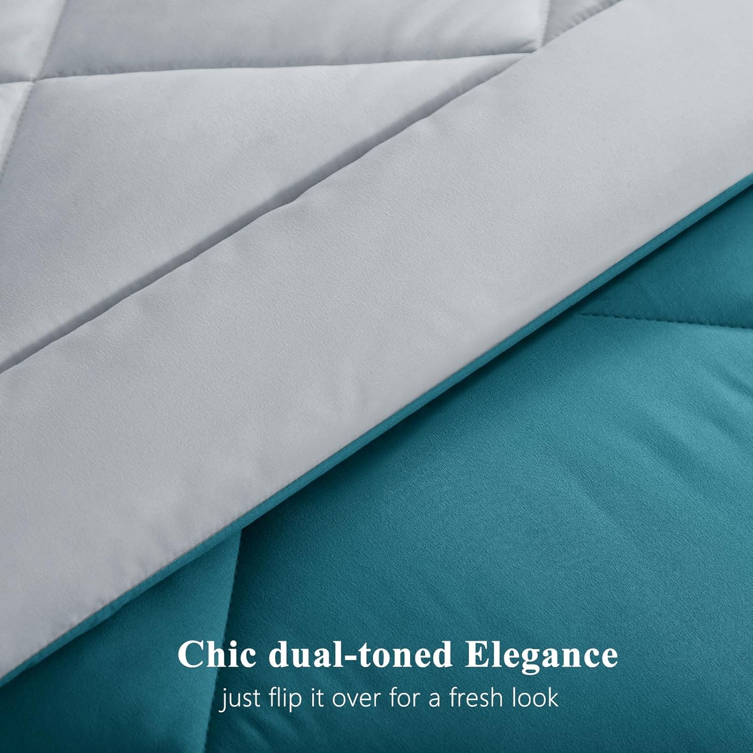 Thumbnail 5 de Aisbo Coverless Duvet King Size 10.5 Tog (230x220cm) Teal/Grey reversible quilt with 2 pillowcases