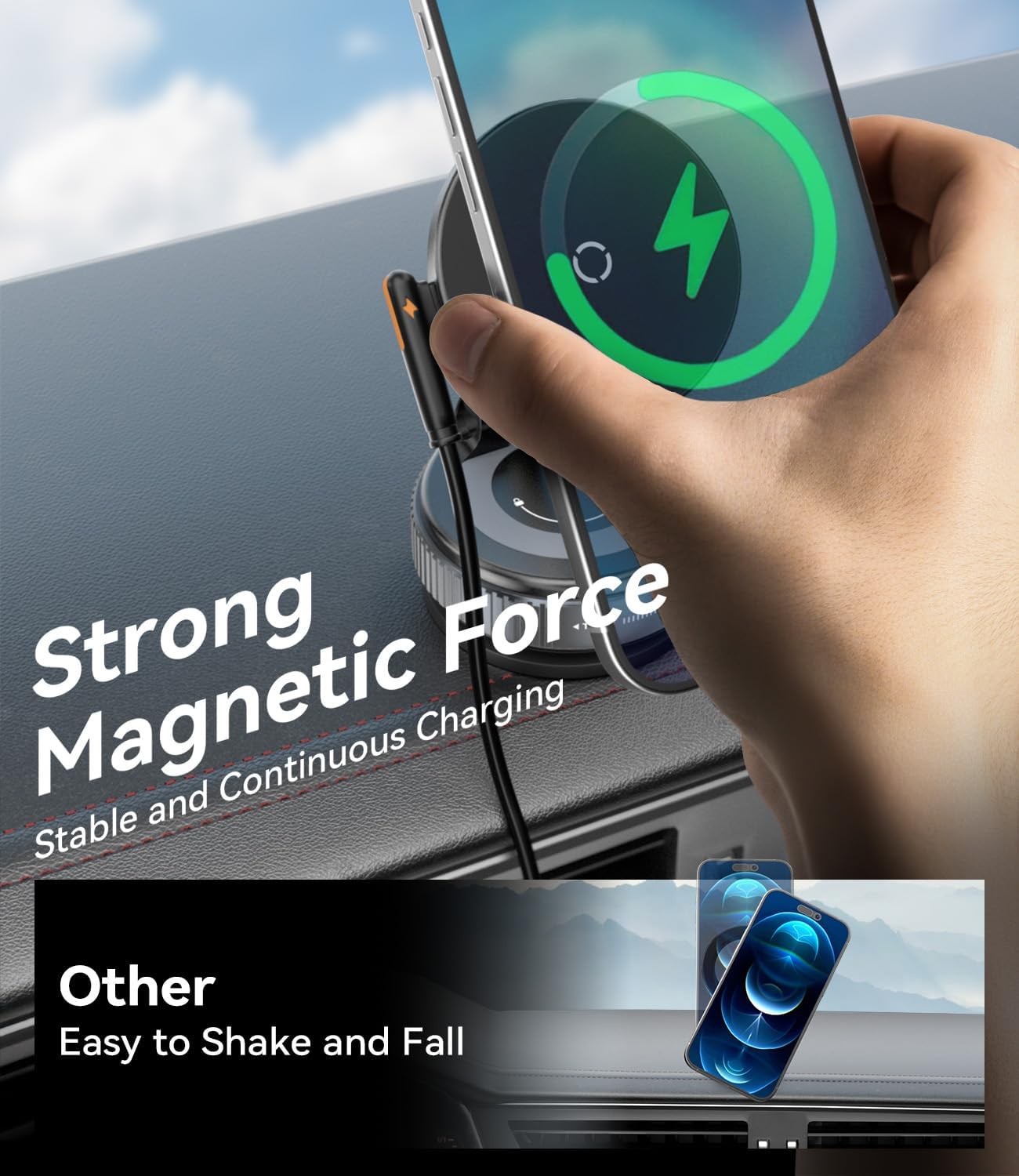 Thumbnail 3 de ALAFLY 15W MagSafe Car Mount Charger with Vacuum Suction – 360° Adjustable iPhone Holder
