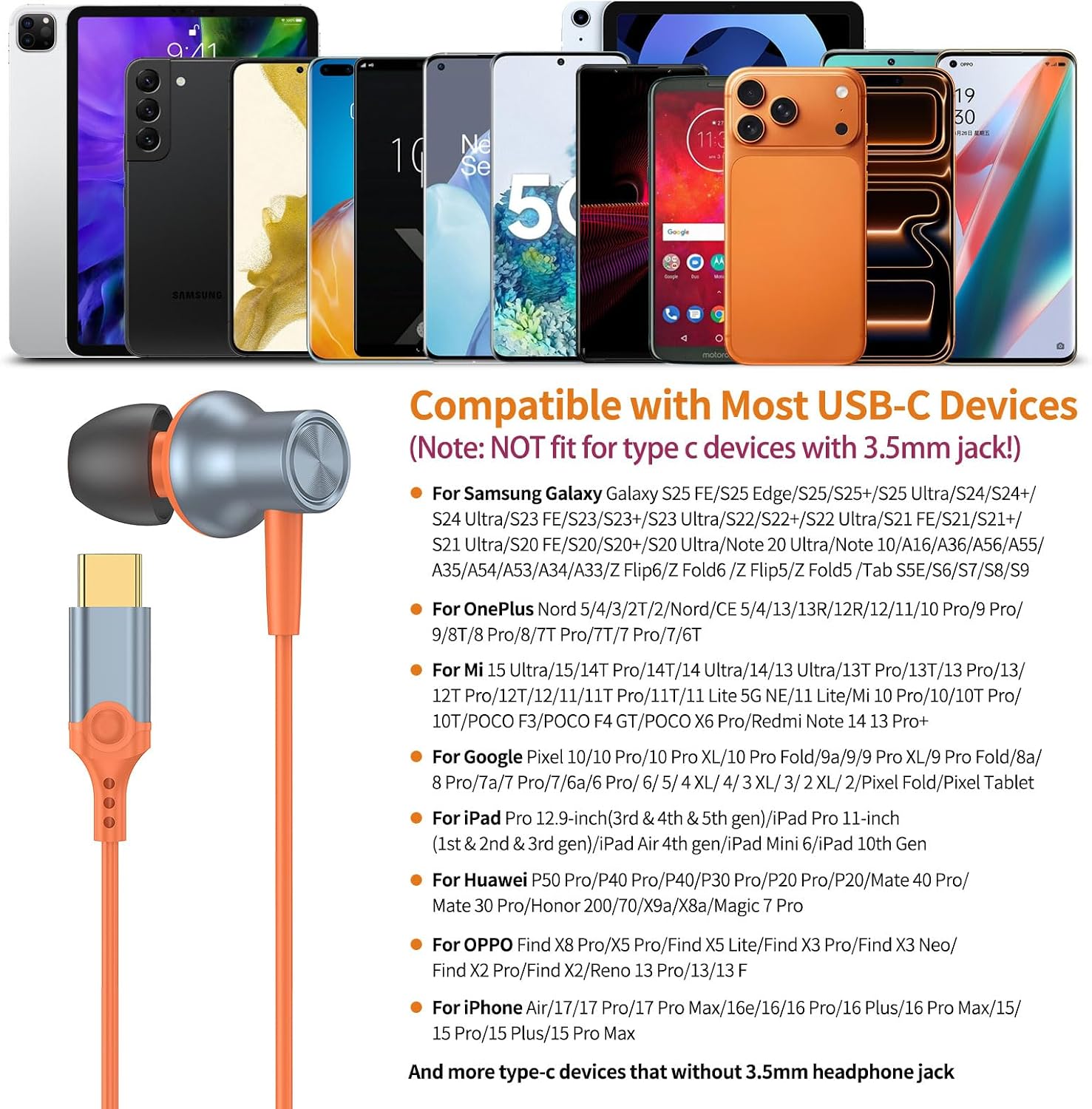 Thumbnail 4 de USB C Headphones Wired Earbuds with Mic
