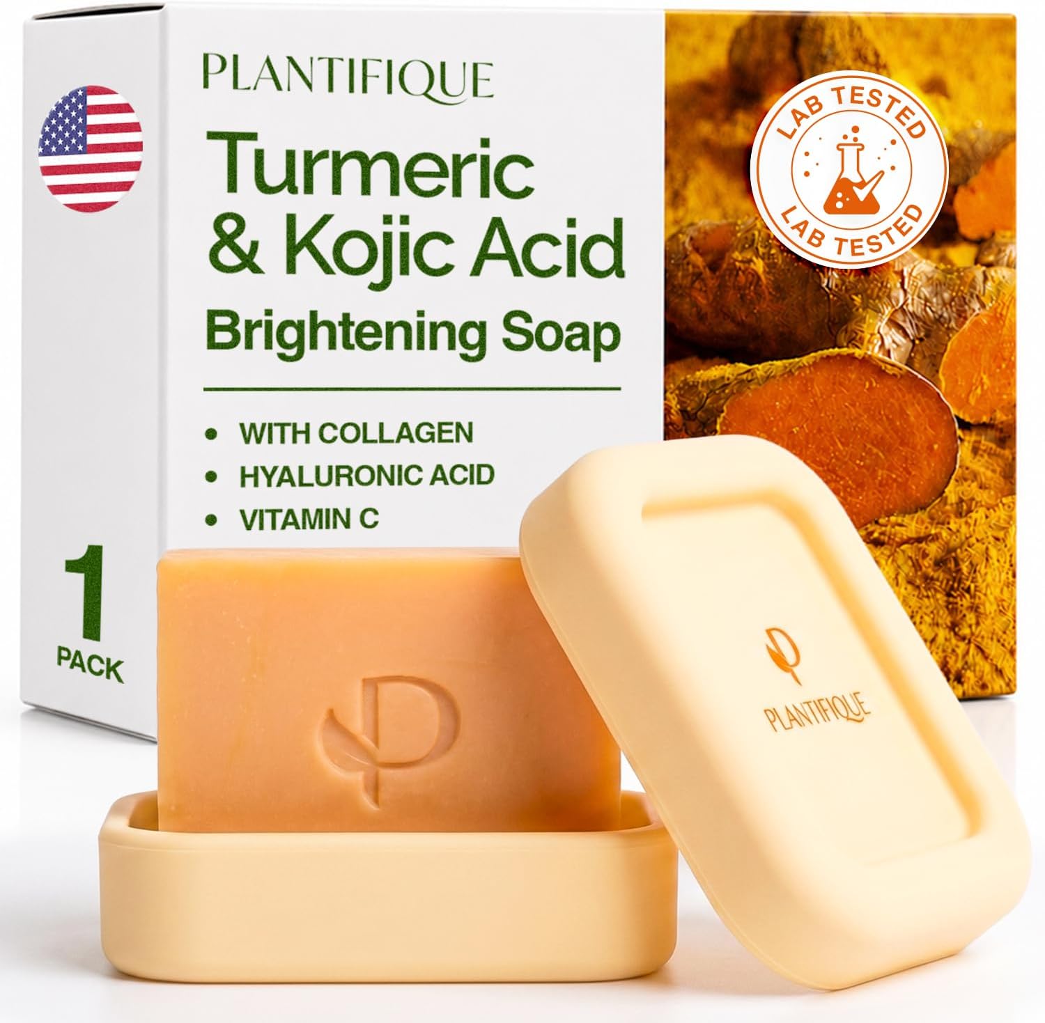 Detalle de PLANTIFIQUE Kojic Acid Soap Bar for Dark Spots, 80 g, with Travel Case