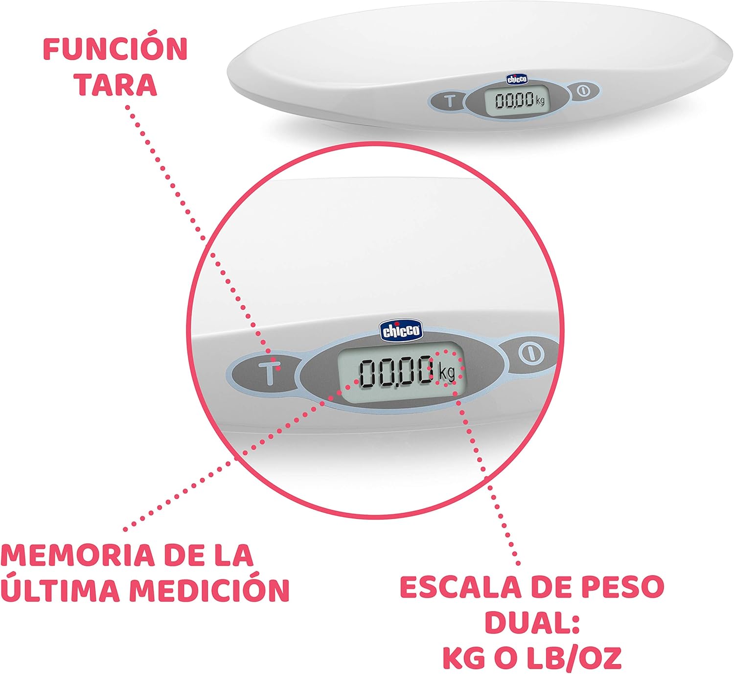 Thumbnail 2 de Chicco Báscula Digital para Bebés 📊 hasta 20 kg, LCD, Tara